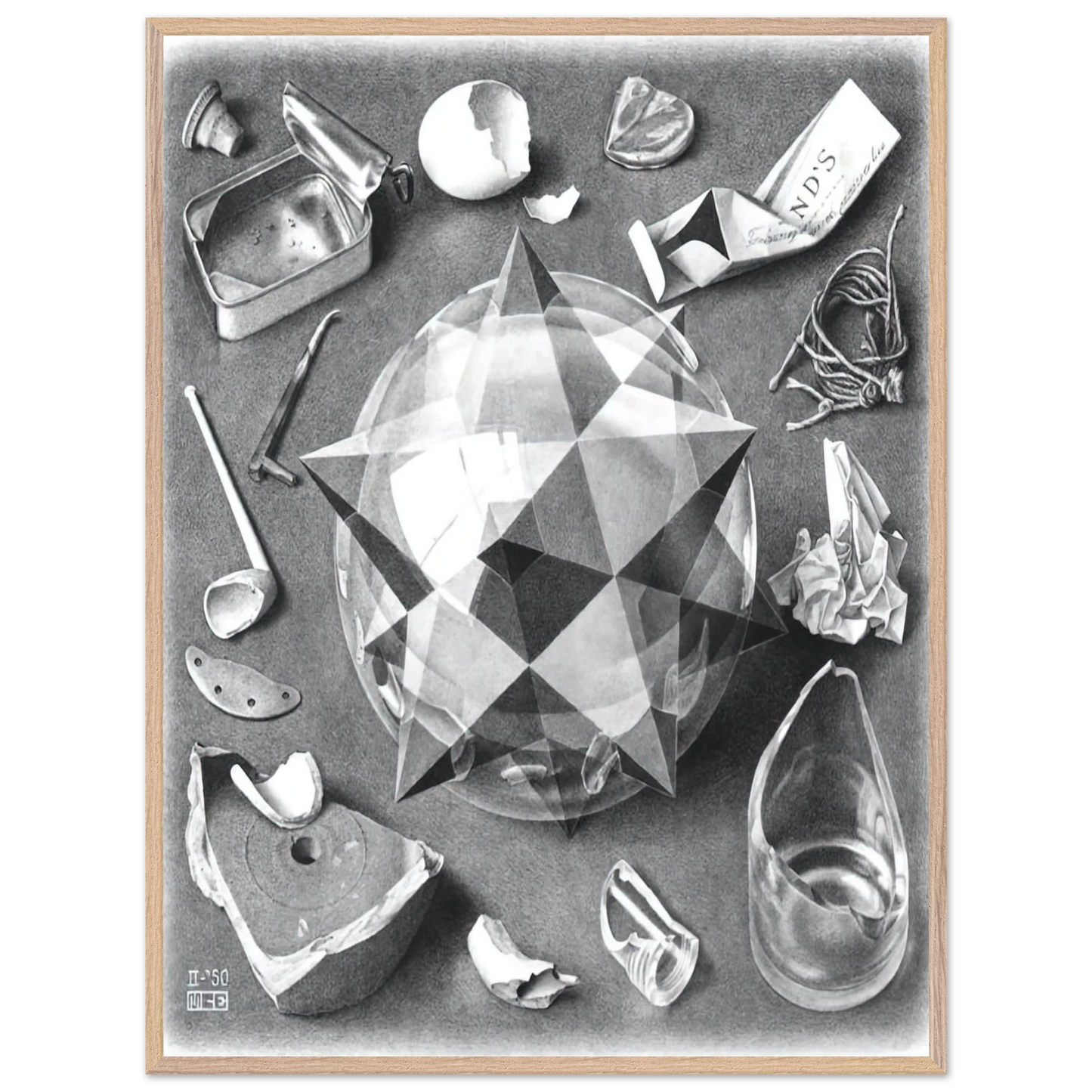 MC Escher - CONTRAST ORDER AND CHAOS Wall Art - 60x80 cm / 24x32 inches - Premium Wooden Framed Poster With Fine Art Paper - Wood frame