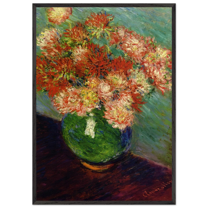 Vase of Chrysanthemums N1 - claude monet 70x100 cm / 28x40 inches Framed Art Print – Black Wooden Frame