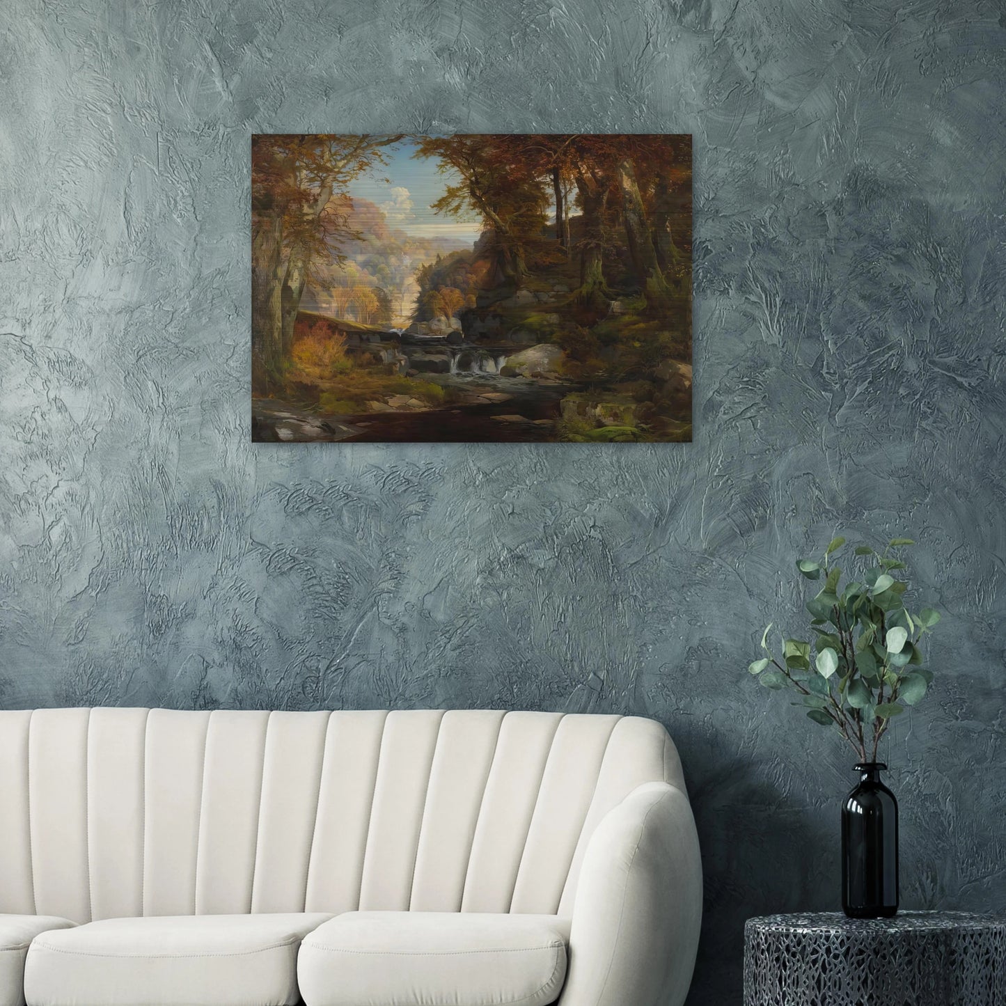 A Scene on the Tohickon Creek Autumn - Thomas Moran Brushed Aluminum Print - 70x100 cm / 28x40 inches | Thomas Moran Aluminum Print | Thomas Moran Prints