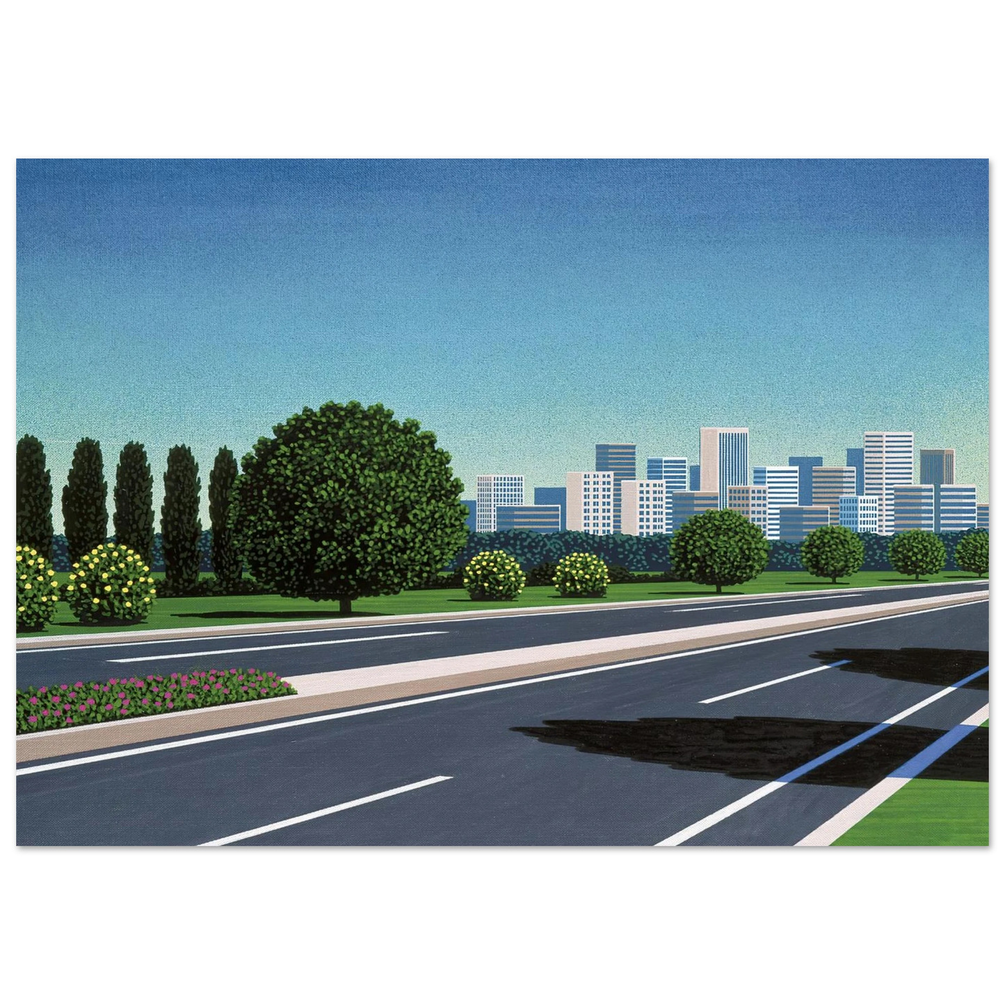 Hiroshi Nagai - City Highway Wall Art - 60x80 cm / 24x32 inches - Premium Wooden Framed Poster With Fine Art Paper - Black frame