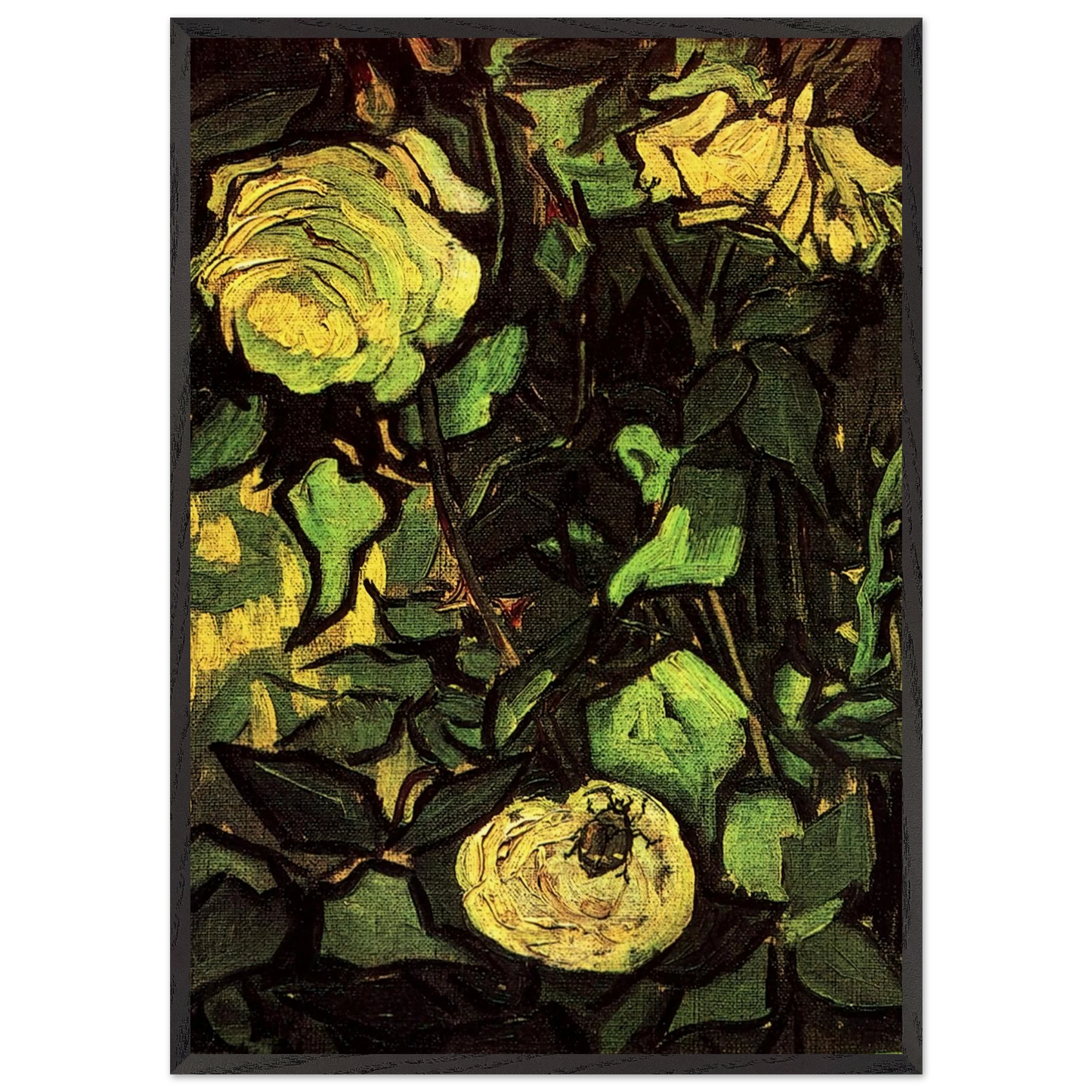 Roses and Beetle - Vincent van Gogh Framed Art Print – Black Wooden Frame - Default Title - -Framed Art Print
