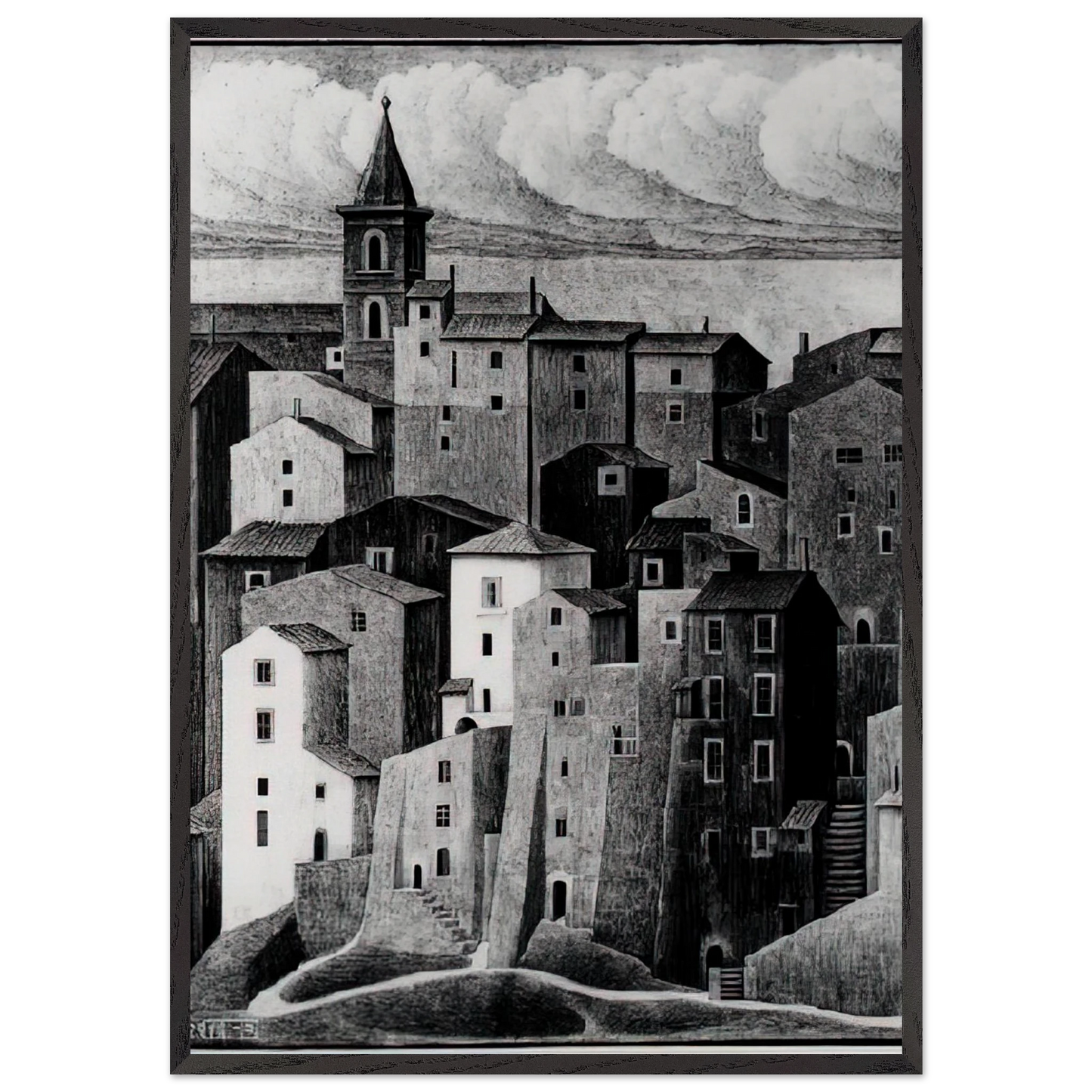 GENAZZANO ABRUZZI NOVEMBER 1929 1929 - MC Escher Framed Art Print – Black Wooden Frame - Default Title - -Framed Art Print