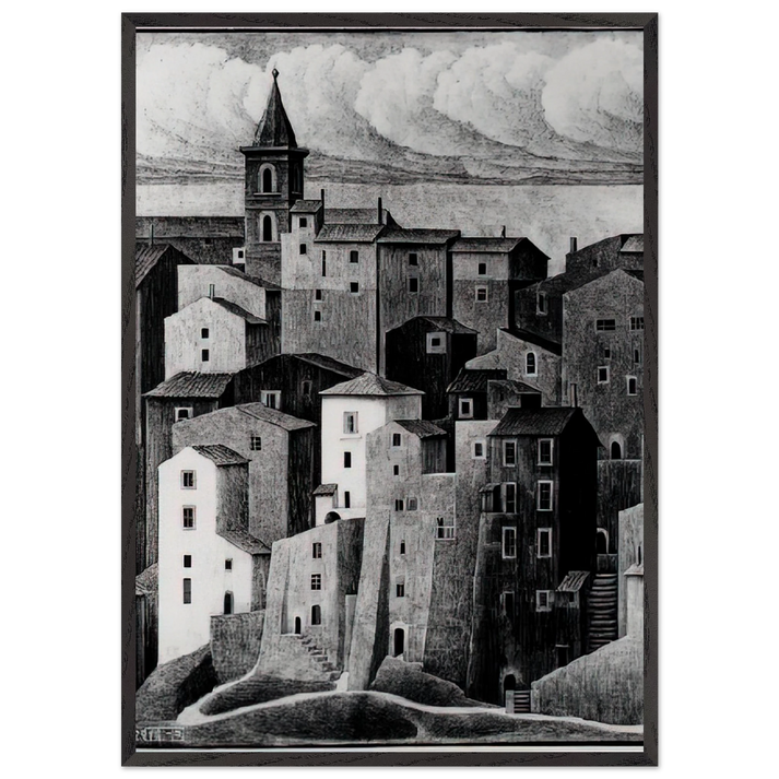 GENAZZANO ABRUZZI NOVEMBER 1929 1929 - MC Escher 70x100 cm / 28x40 inches Framed Art Print – Black Wooden Frame | Maurits Cornelis Escher Prints