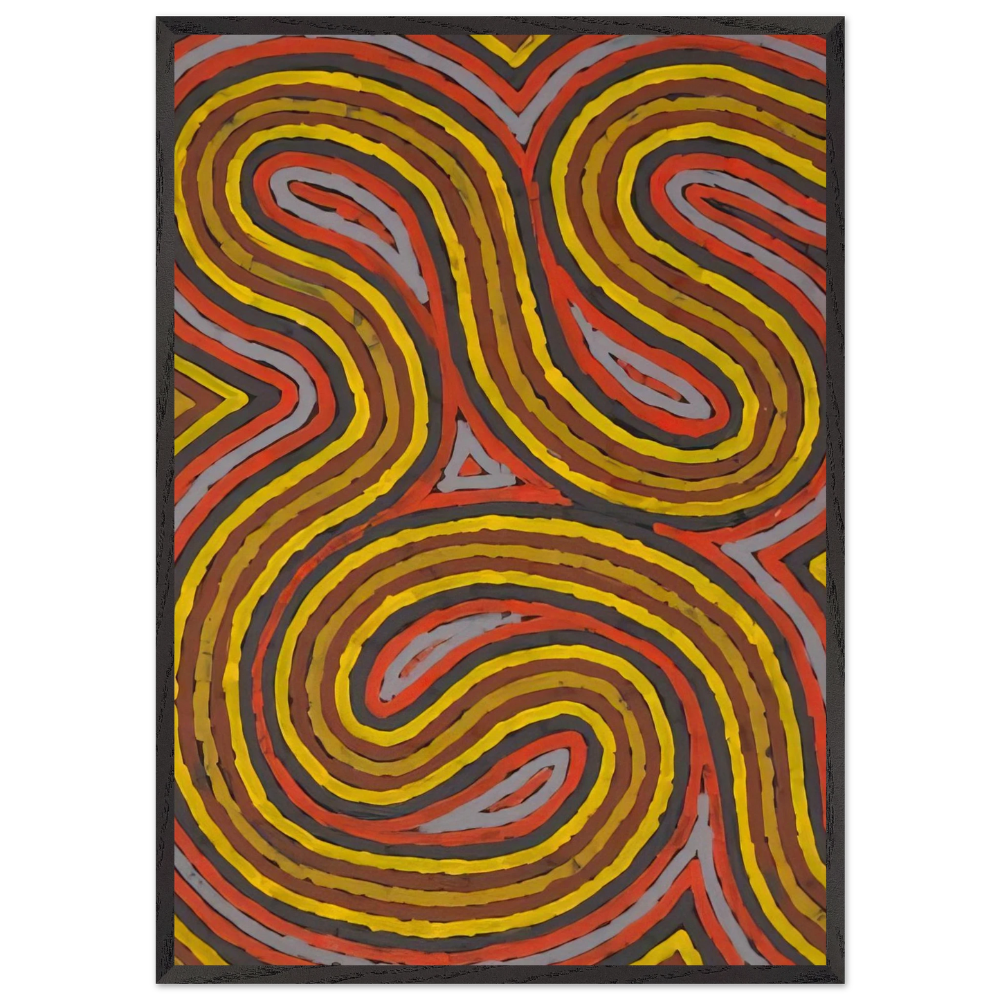 Narripi Worm Dreaming - 1997 - Clifford Possum Tjapaltjarri 70x100 cm / 28x40 inches Framed Art Print – Black Wooden Frame