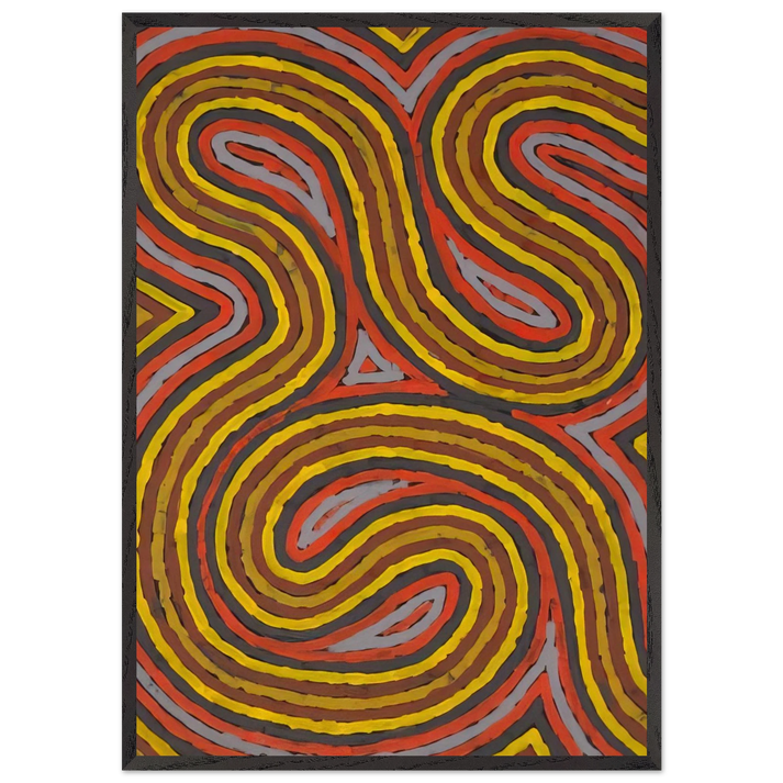 Narripi Worm Dreaming - 1997 - Clifford Possum Tjapaltjarri 70x100 cm / 28x40 inches Framed Art Print – Black Wooden Frame