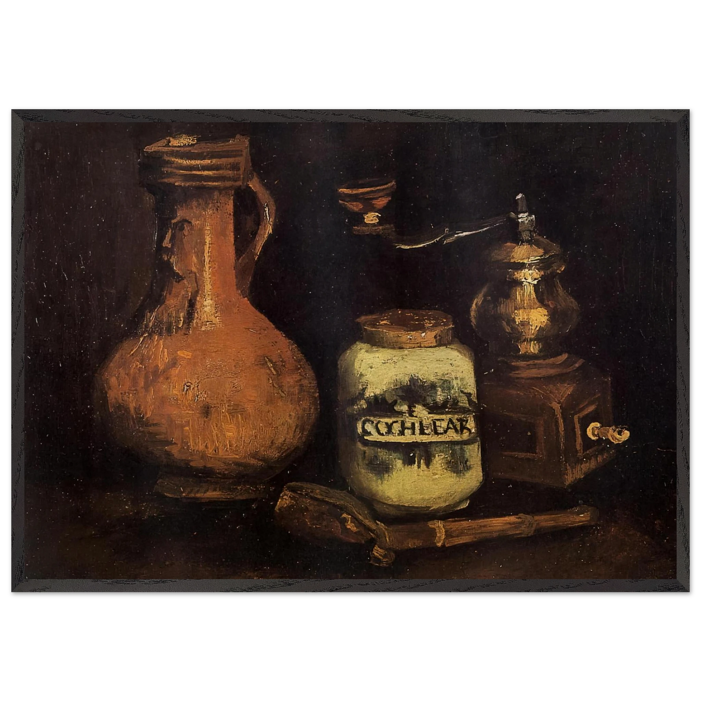 Still Life with Coffee Mill Pipe Case and Jug - Vincent van Gogh Framed Art Print – Black Wooden Frame - Default Title - -Framed Art Print