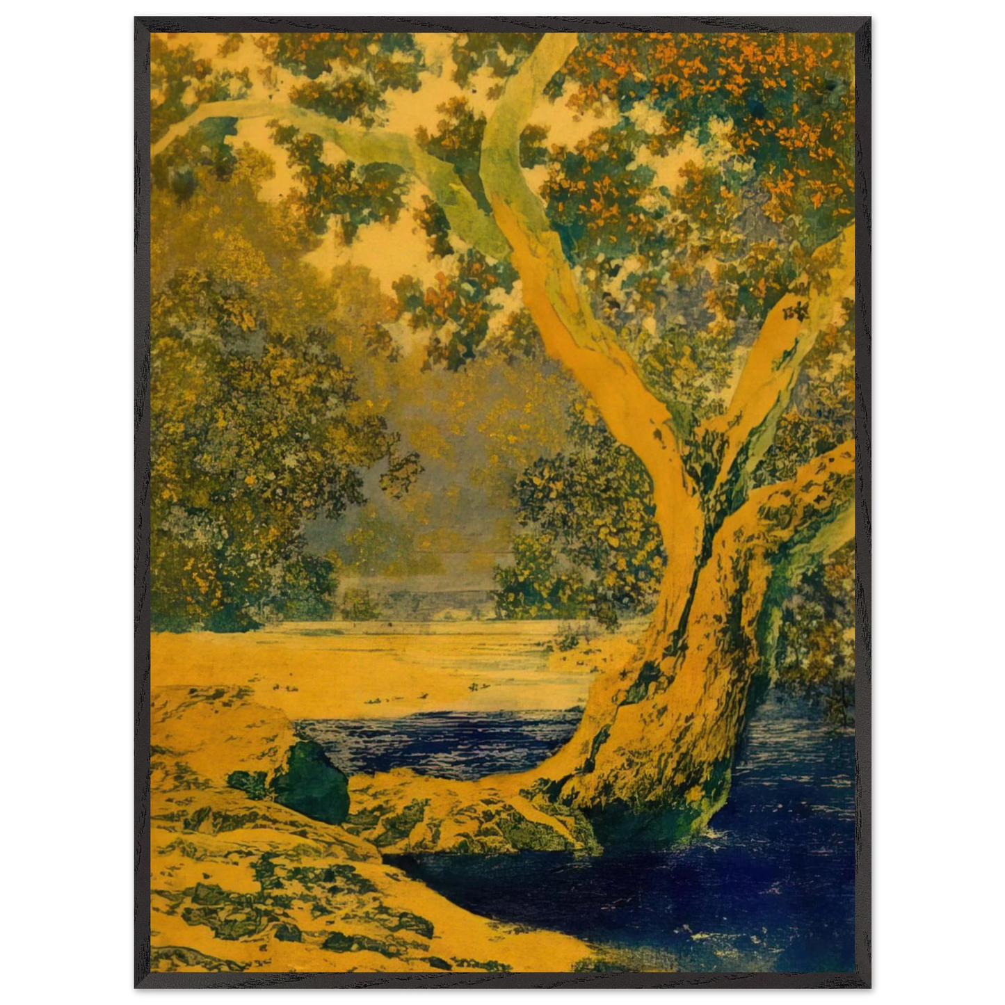 Maxfield Parrish - Study for Autumn Brook Wall Art - 21x29.7 cm / 8x12" - Premium Wooden Framed Poster With Fine Art Paper - White frame