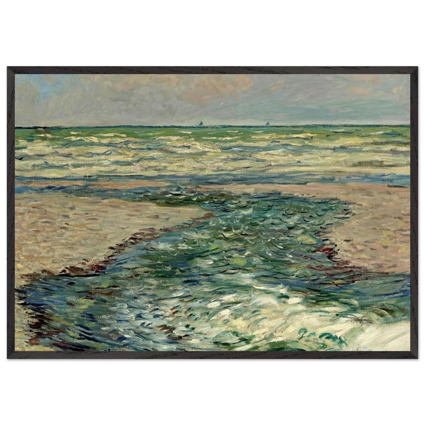The Seacoast of Pourville Low Tide - claude monet Framed Art Print – Black Wooden Frame - Default Title - -Framed Art Print