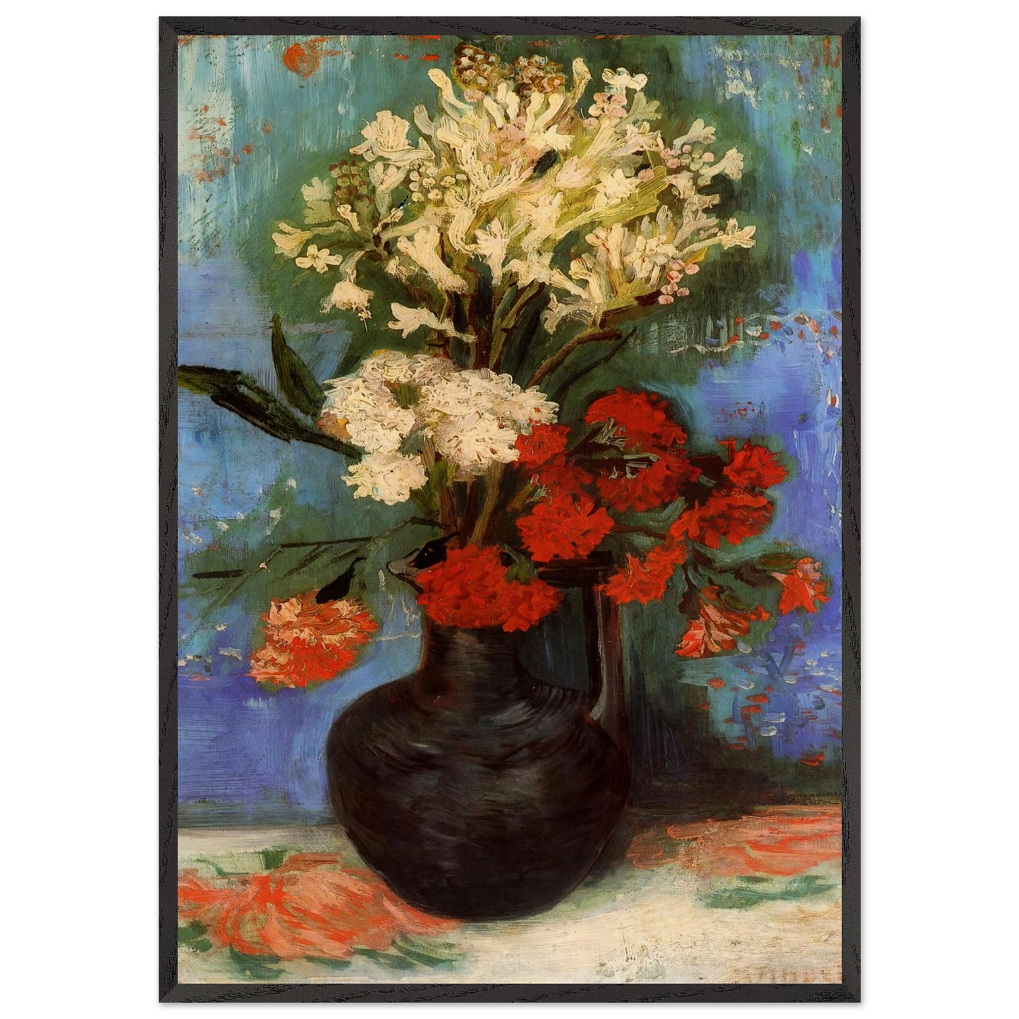 Vase with Carnations and Other Flowers - Vincent van Gogh Framed Art Print – Black Wooden Frame - Default Title - -Framed Art Print