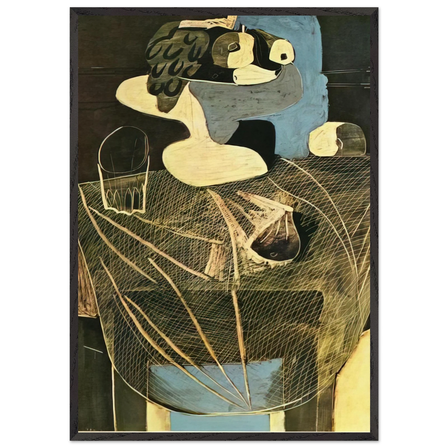 Still life with fishing net - Pablo Picasso 70x100 cm / 28x40 inches Framed Art Print – Black Wooden Frame