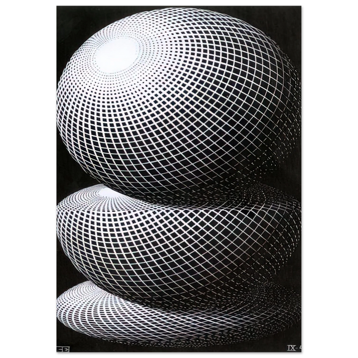 MC Escher - THREE SPHERES I SCHEME Wall Art - 30x40 cm / 12x16 inches - Premium Wooden Framed Poster With Fine Art Paper-canvas - White frame