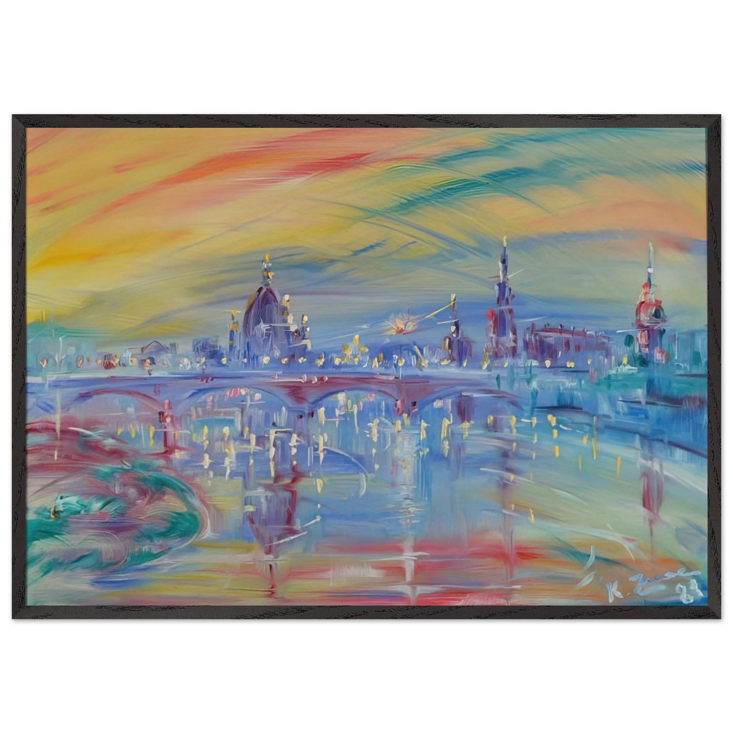 View of Rome and the Tiber - Konrad Zuse 70x100 cm / 28x40 inches Framed Art Print – Black Wooden Frame