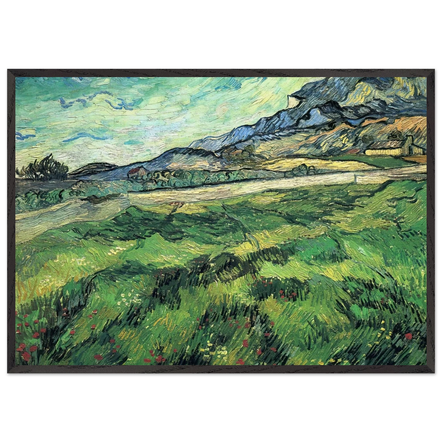 The Green Wheatfield behind the Asylum - Vincent van Gogh Framed Art Print – Black Wooden Frame - Default Title - -Framed Art Print