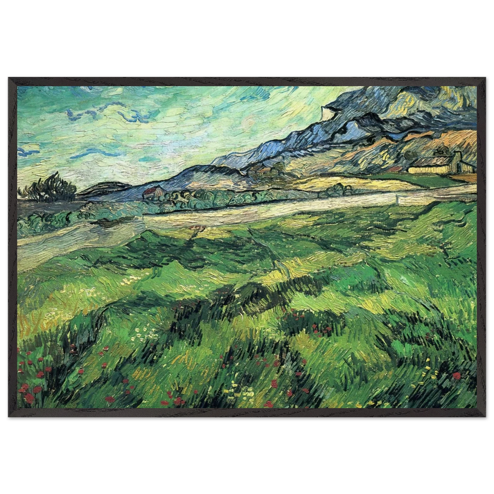 The Green Wheatfield behind the Asylum - Vincent van Gogh 70x100 cm / 28x40 inches Framed Art Print – Black Wooden Frame