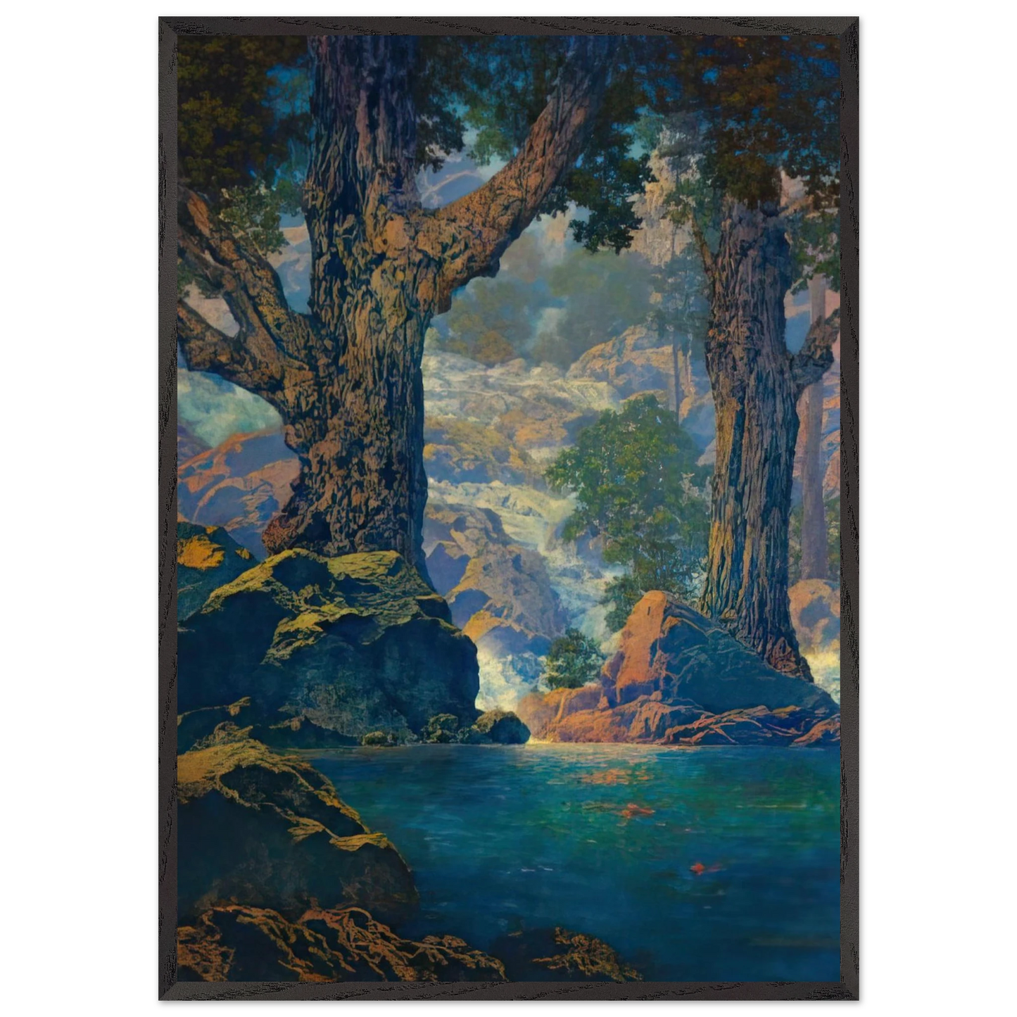 Cascades Quiet Solitude - Maxfield Parrish Framed Art Print – Black Wooden Frame - Default Title - -Framed Art Print