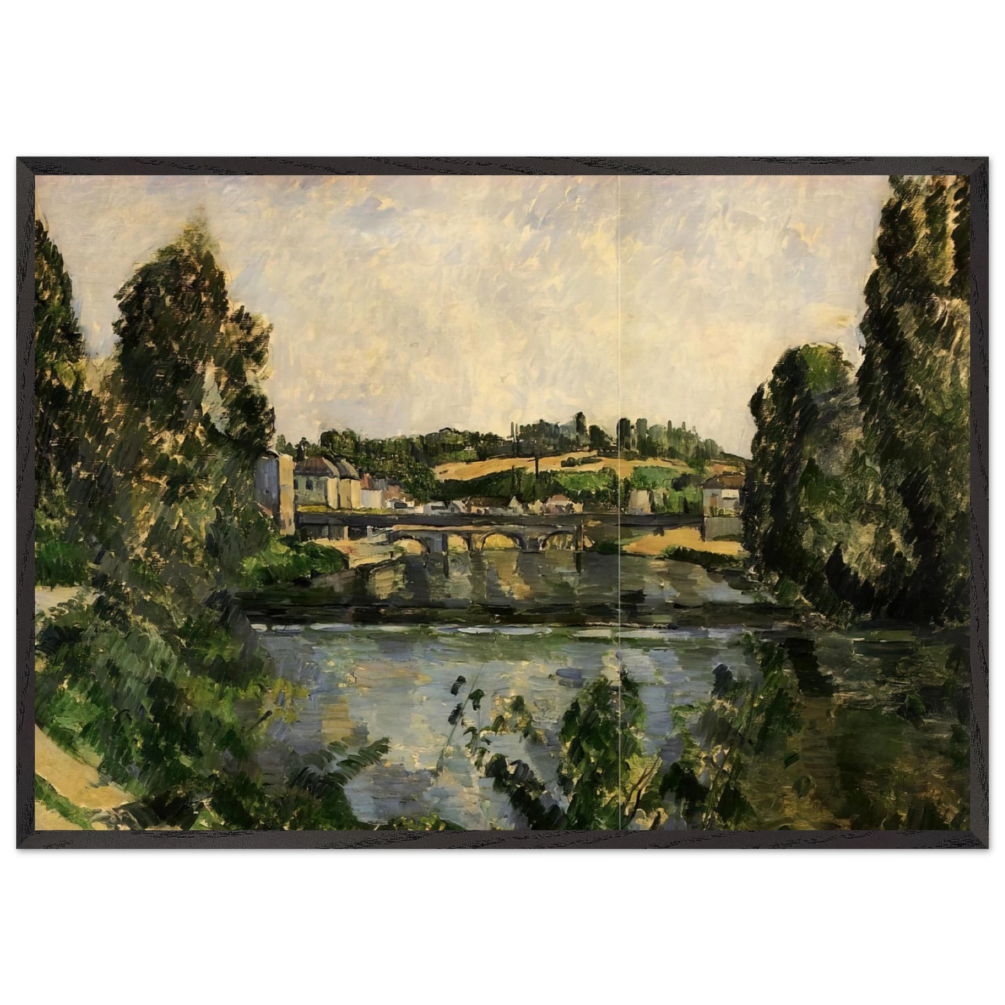 Bridge and Waterfall at Pontoise - Paul Cezanne 70x100 cm / 28x40 inches Framed Art Print – Black Wooden Frame