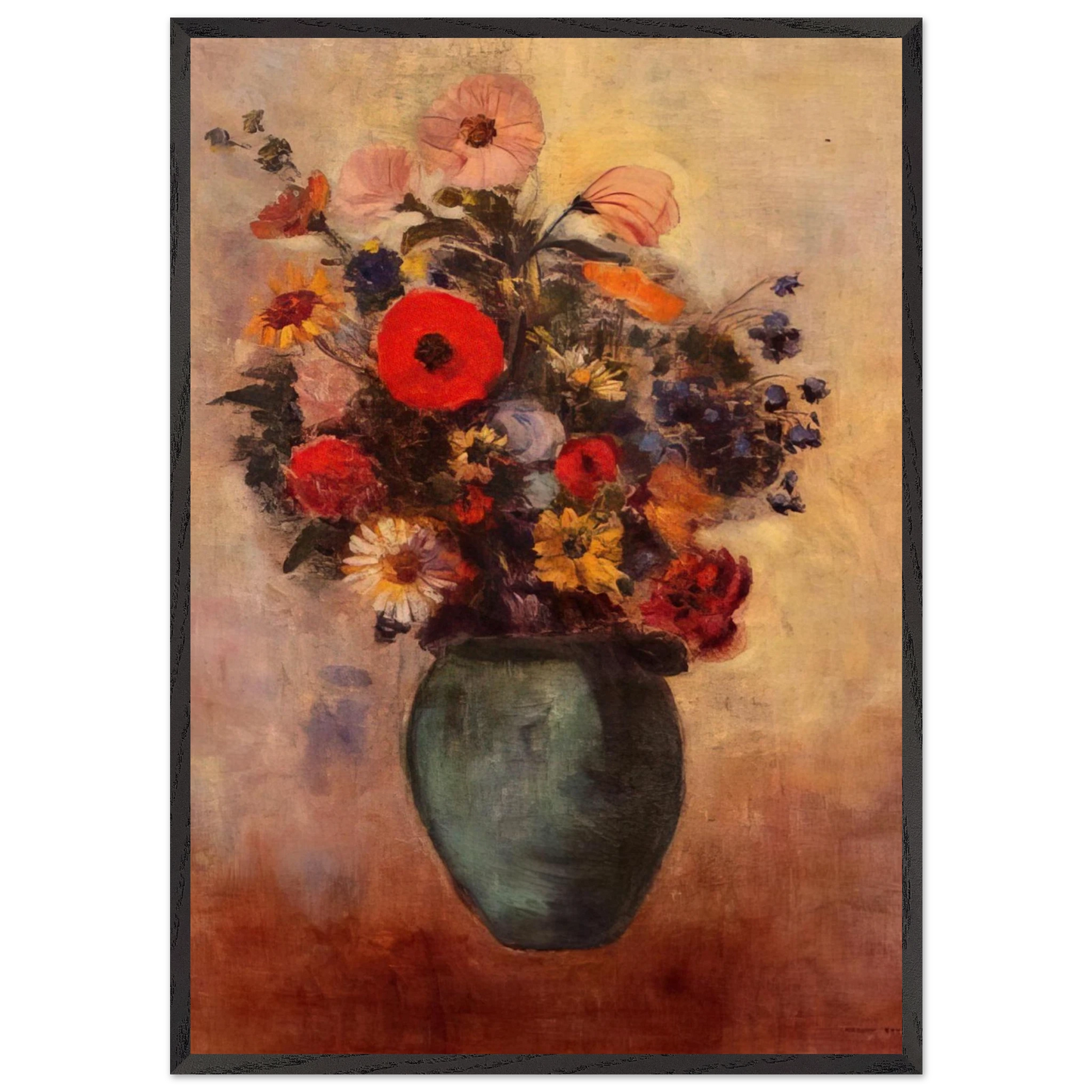 VASE OF FLOWERS 3 - Odilon Redon 70x100 cm / 28x40 inches Framed Art Print – Black Wooden Frame