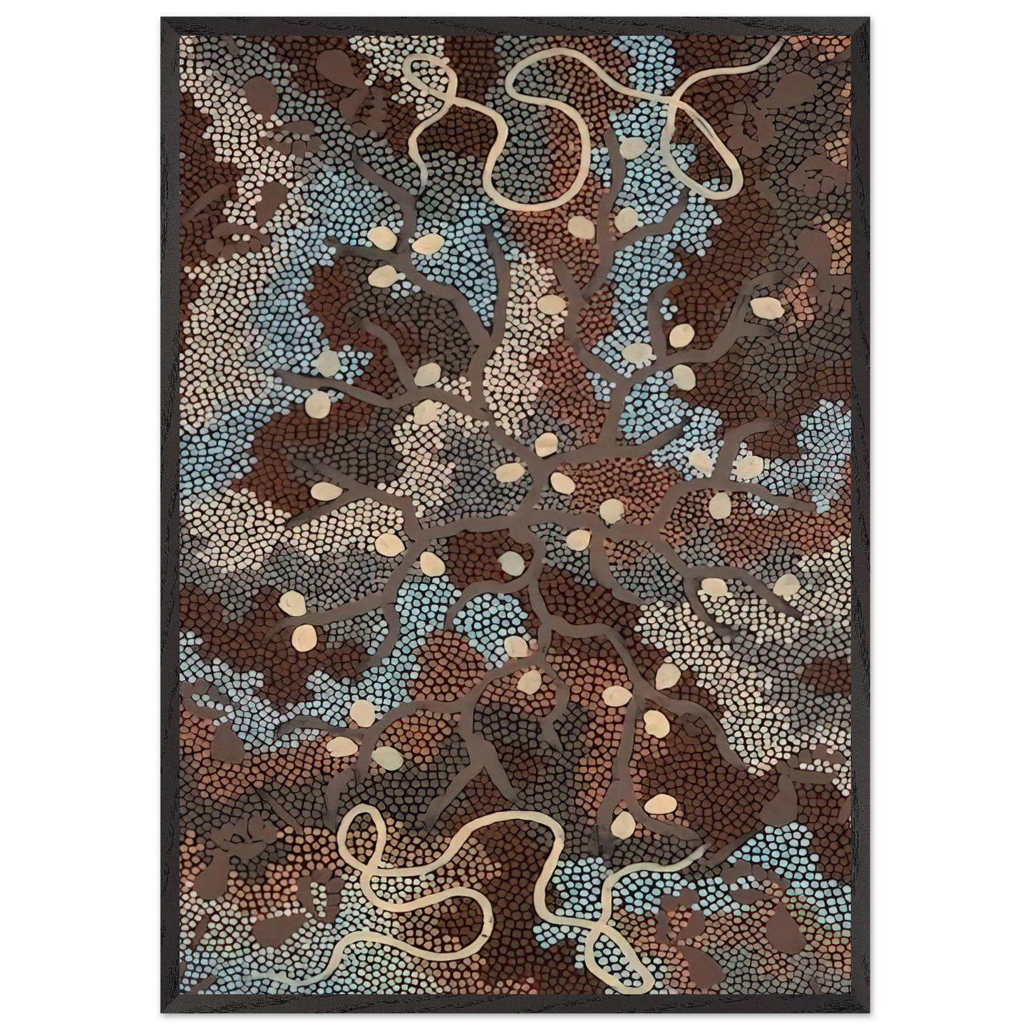 Bush Tucker Dreaming - 1984 - Clifford Possum Tjapaltjarri 70x100 cm / 28x40 inches Framed Art Print – Black Wooden Frame