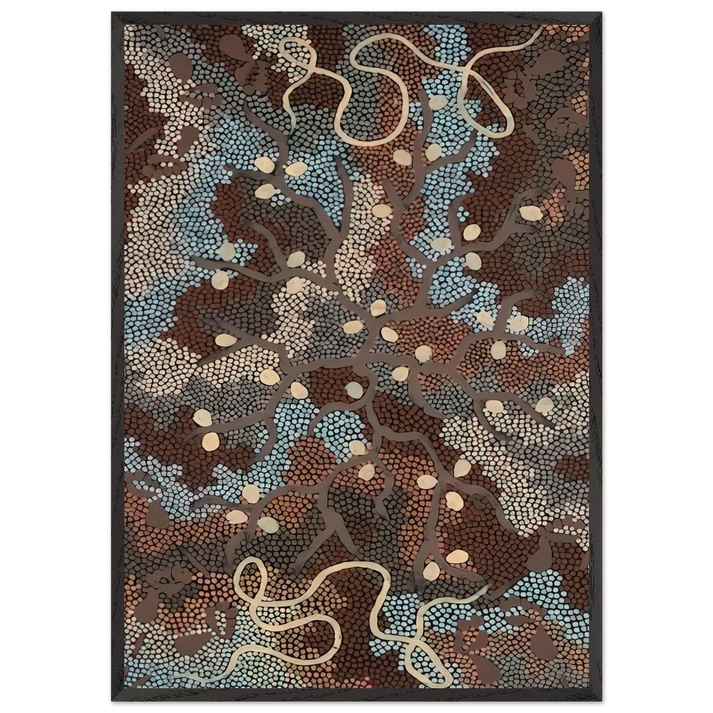 Bush Tucker Dreaming - 1984 - Clifford Possum Tjapaltjarri 70x100 cm / 28x40 inches Framed Art Print – Black Wooden Frame