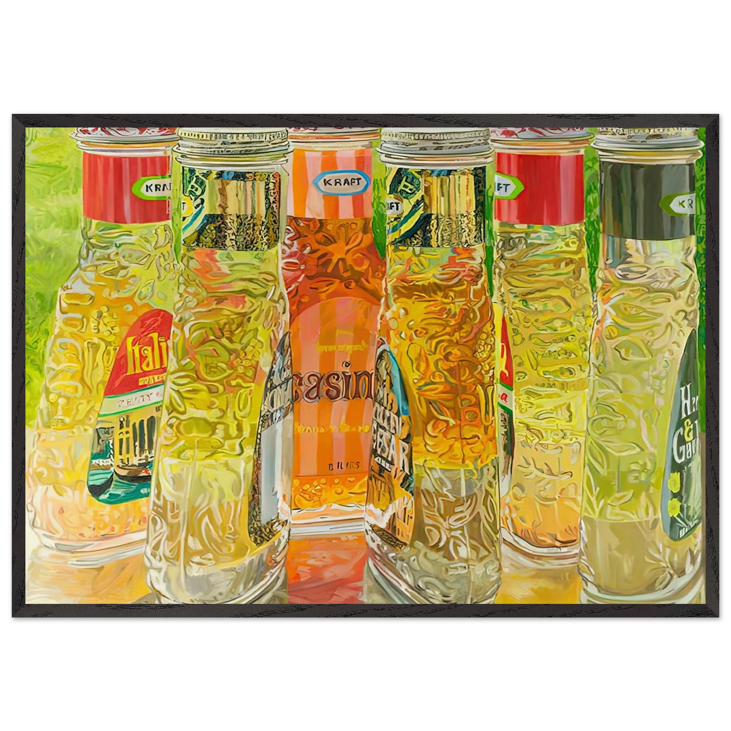 KRAFT SALAD DRESSING 1973 - Janet Fish 70x100 cm / 28x40 inches Framed Art Print – Black Wooden Frame