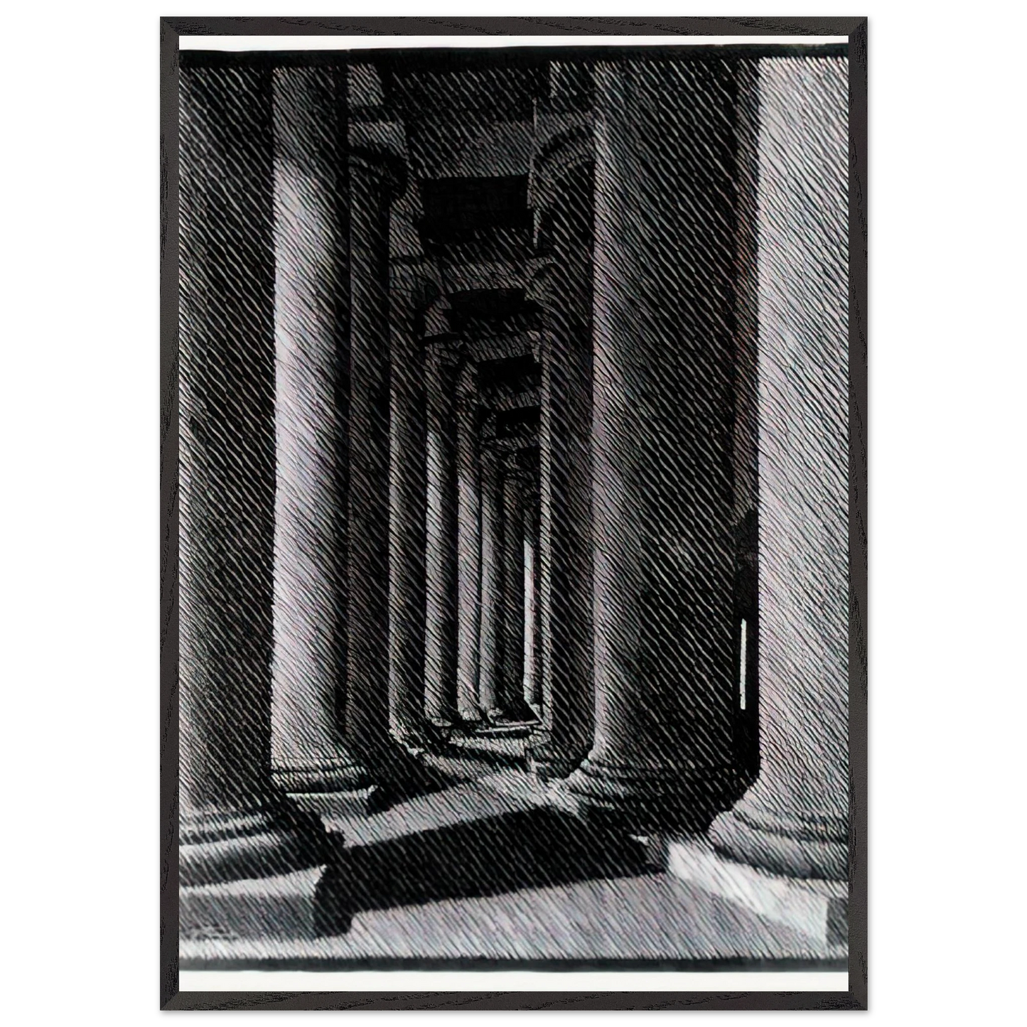 NOCTURNAL ROME COLONADE OF ST PETER S - MC Escher Framed Art Print – Black Wooden Frame - Default Title - -Framed Art Print