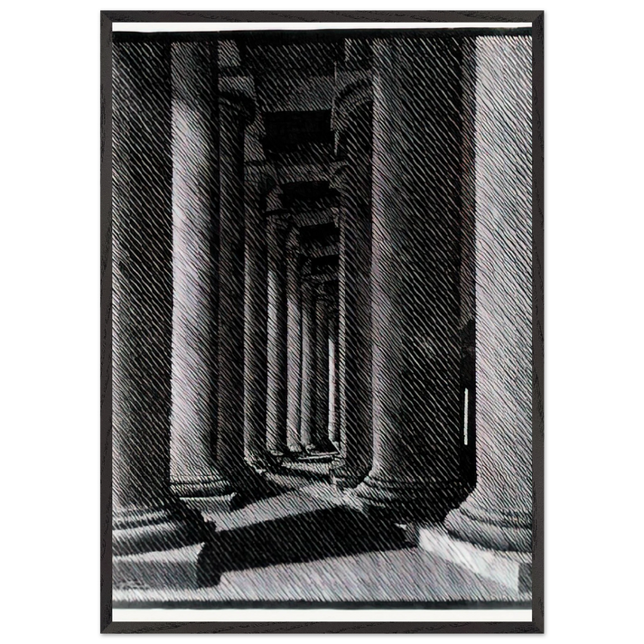 NOCTURNAL ROME COLONADE OF ST PETER S - MC Escher 70x100 cm / 28x40 inches Framed Art Print – Black Wooden Frame | Maurits Cornelis Escher Prints