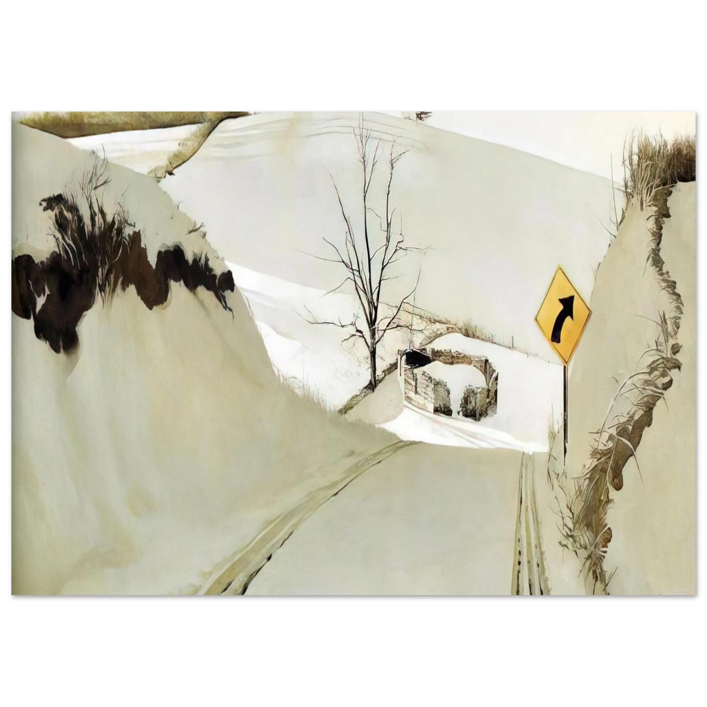 Andrew Wyeth - RING ROAD Wall Art - 30x40 cm / 12x16 inches - Premium Wooden Framed Poster With Fine Art Paper - White frame