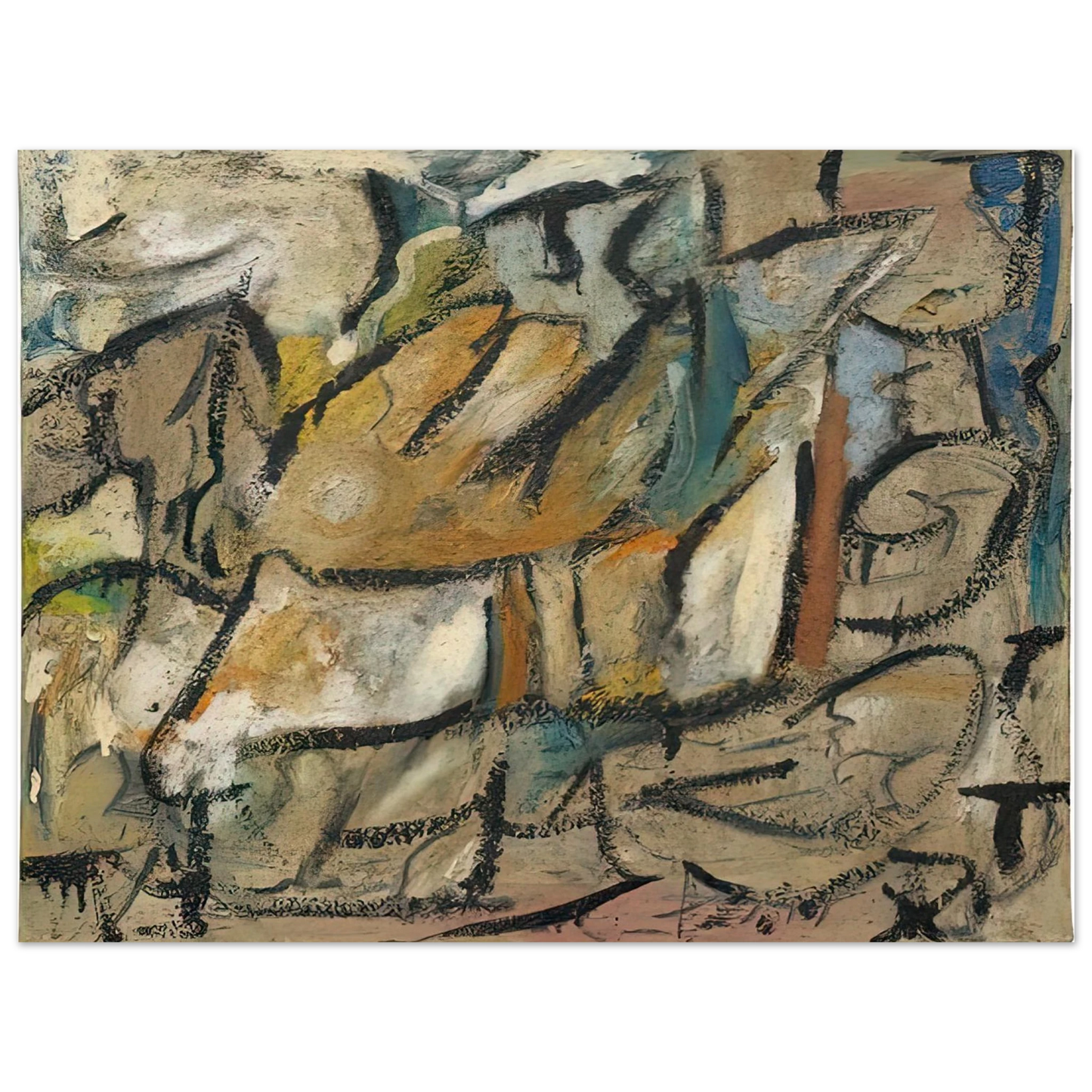 Helen Frankenthaler - August Weather, 1951- Wall Art - 21x29.7 cm / 8x12" - Premium Wooden Framed Poster With Fine Art Paper - Black frame