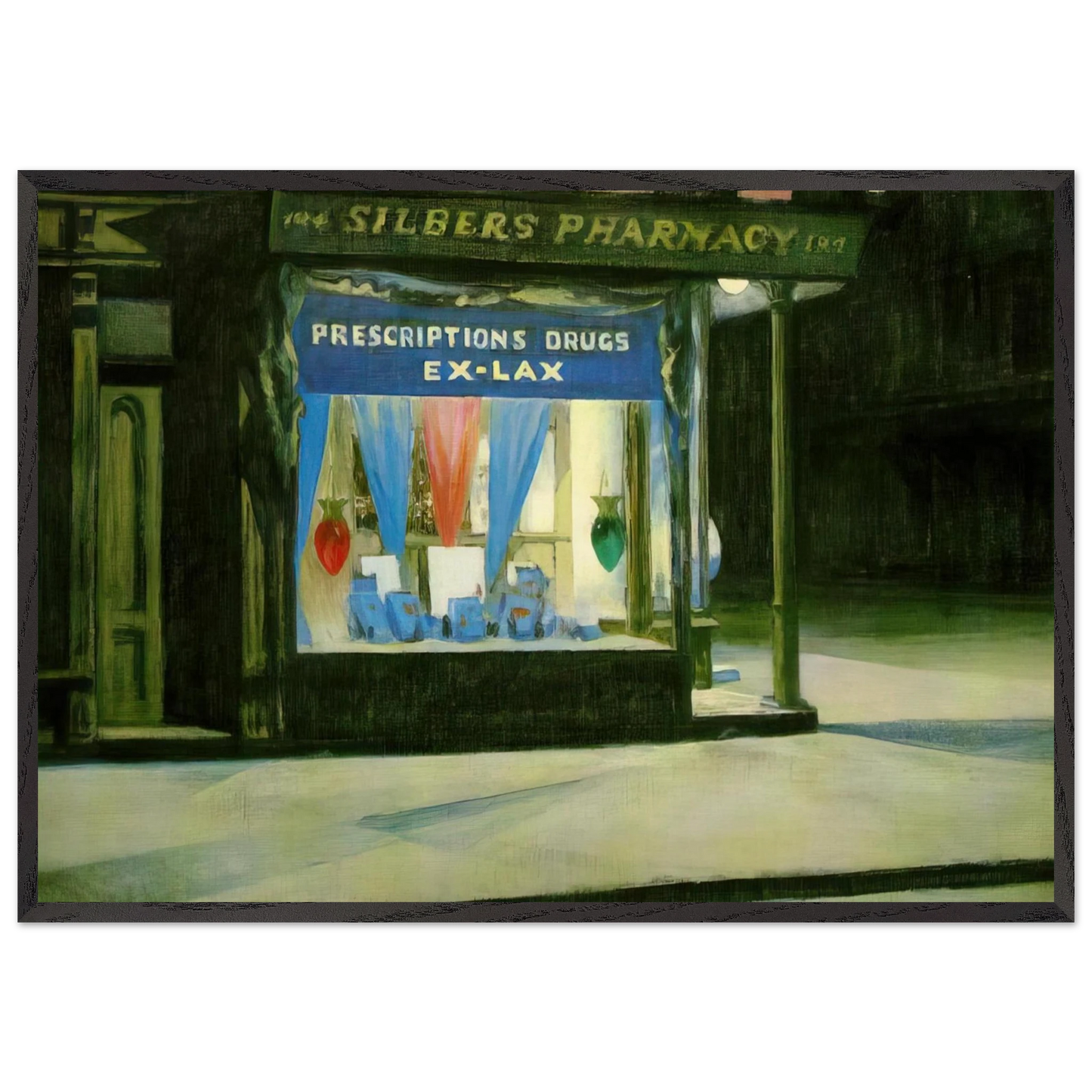 Drug Store - Edward Hopper 70x100 cm / 28x40 inches Framed Art Print – Black Wooden Frame
