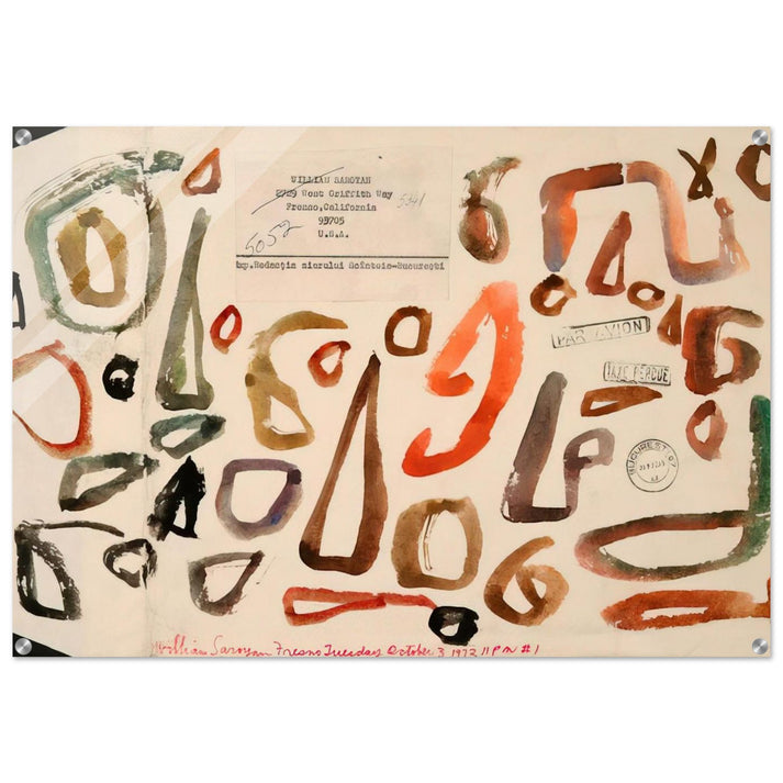 Fresno Tuesday October 3, 1972 11 PM #1 - 1972 - William Saroyan Acrylic Print - 70x100 cm / 28x40″ inches