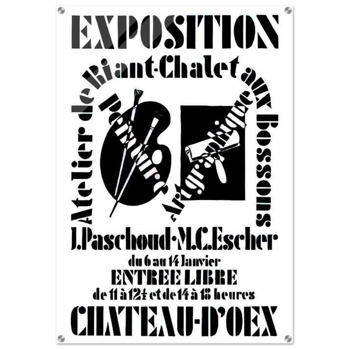 POSTER FOR EXHIBITION JOHN PASCHOUD AND M C ESCHER DECEMBER 1936 1936 - MC Escher Acrylic Print - 70x100 cm / 28x40″ inches | Maurits Cornelis Escher Prints