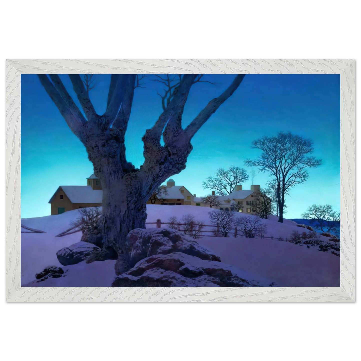 Maxfield Parrish - Hill Top Farm, Winter Wall Art - 21x29.7 cm / 8x12" - Premium Wooden Framed Poster With Fine Art Paper-canvas - Black frame