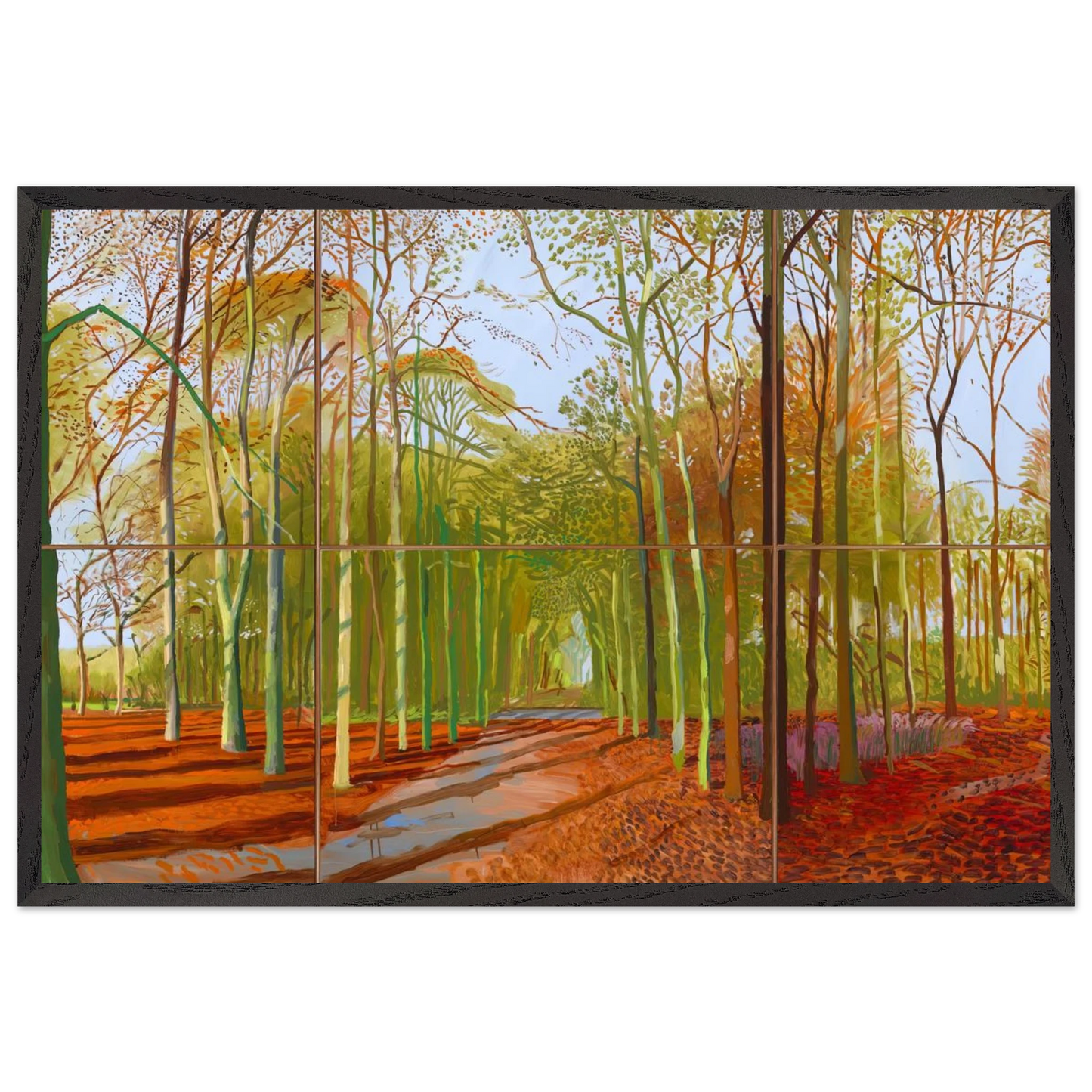 David Hockney - Woldgate Woods, 21, 23 & 29 November 2006 - 30x45 cm / 12x18 inches - Premium Wooden Framed Poster With Fine Art Paper-canvas - Black frame