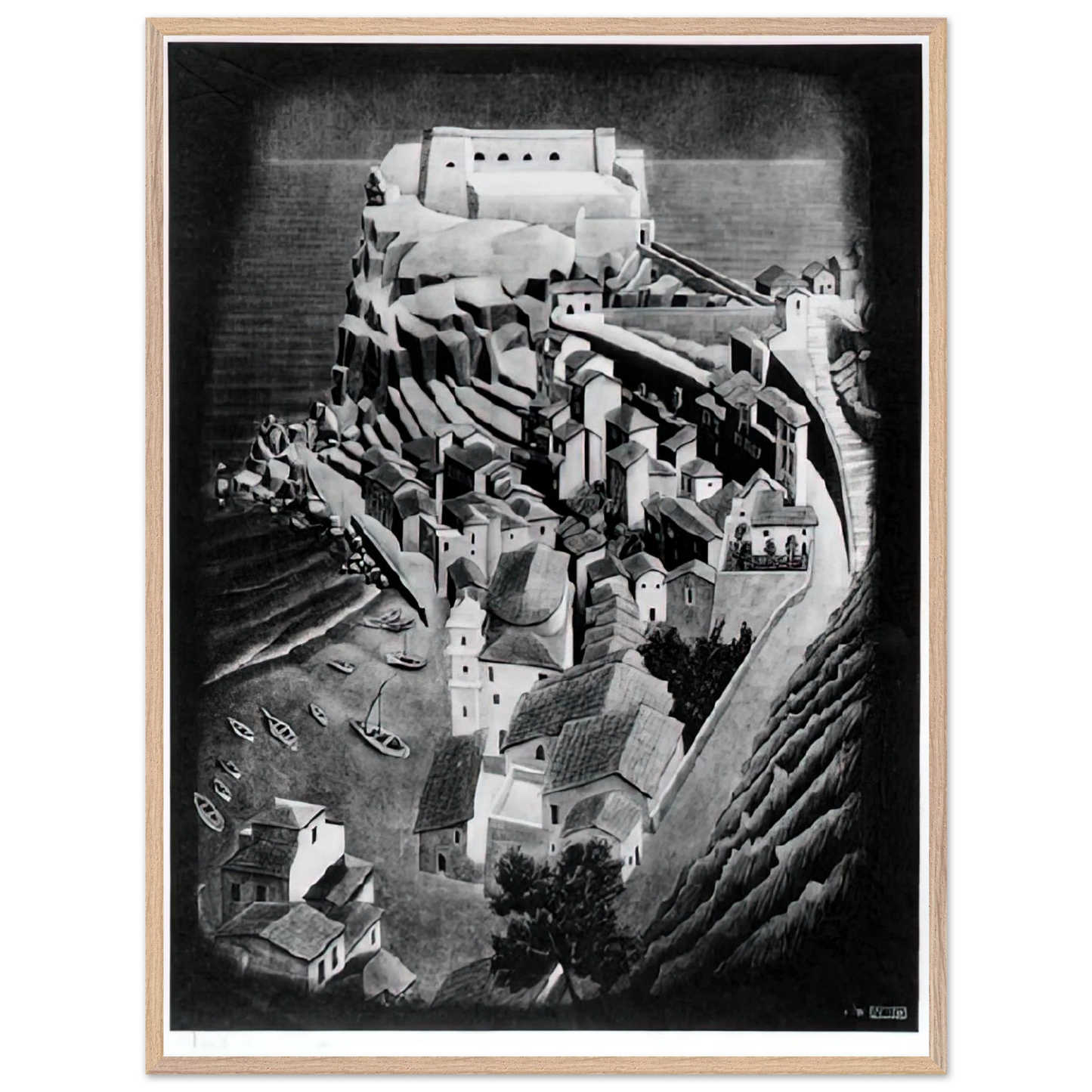 MC Escher - SCILLA CALABRIA JANUARY 1931 1931 Wall Art - 60x80 cm / 24x32 inches - Premium Wooden Framed Poster With Fine Art Paper - Wood frame