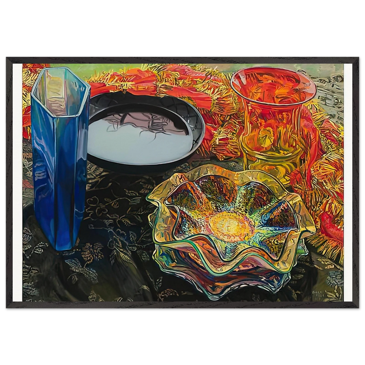 BLACK BOWL RED SCARF 2007 - Janet Fish 70x100 cm / 28x40 inches Framed Art Print – Black Wooden Frame