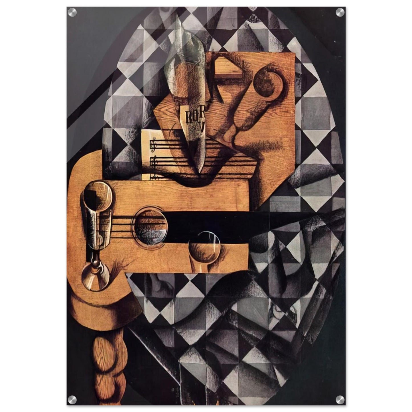 GUITAR BOTTLE AND GLASS 1914 - Juan Gris Acrylic Print - 70x100 cm / 28x40″ inches
