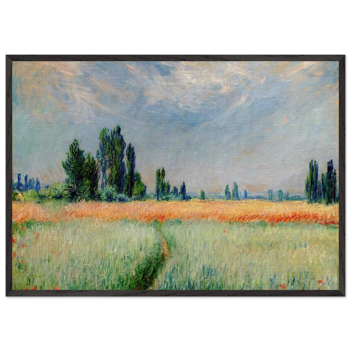 The Wheat Field - claude monet 70x100 cm / 28x40 inches Framed Art Print – Black Wooden Frame