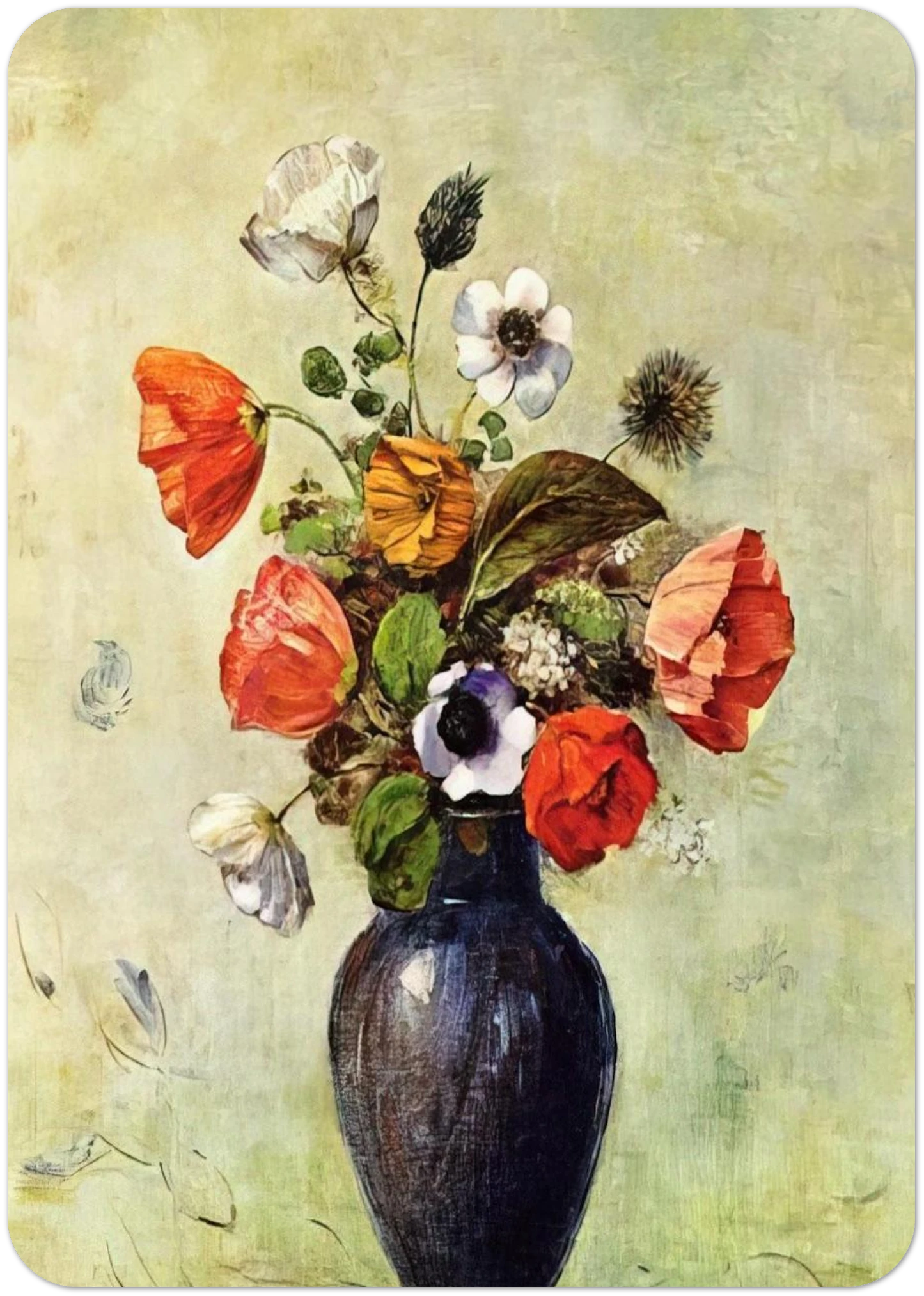 ANEMONES AND POPPIES IN A VASE By Odilon Redon Pack of 10 Post Cards | Odilon Redon Post Cards | A6 (10.5 x 14.8 cm) - 4.1 x 5.8 inches
