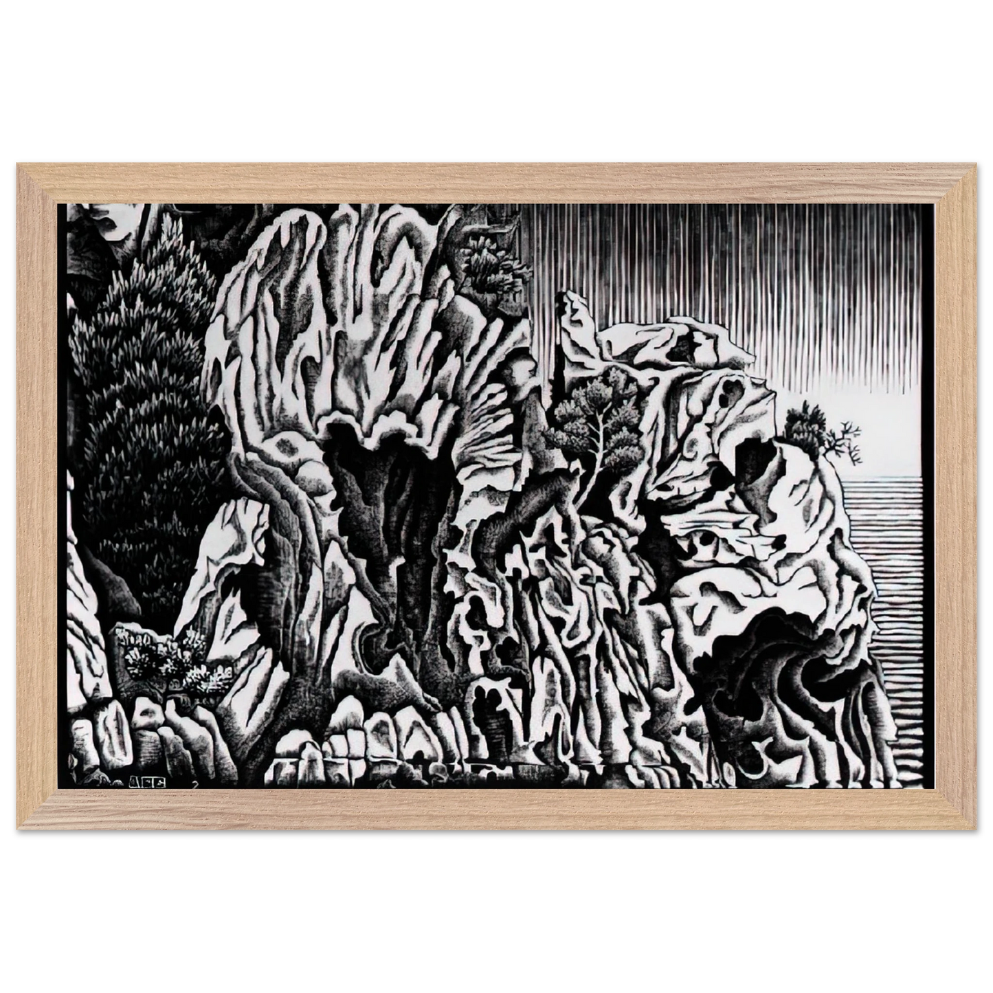 MC Escher - CALANCHE OF PIANA CORSICA FEBRUARY 1934 1934 Wall Art - 30x40 cm / 12x16 inches - Premium Wooden Framed Poster With Fine Art Paper - White frame