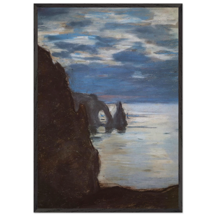 Etretat the Needle Rock and Porte dAval - claude monet 70x100 cm / 28x40 inches Framed Art Print – Black Wooden Frame