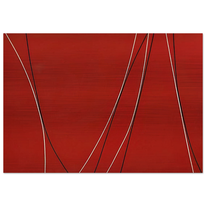 Untitled Black and White Lines on Red Background - 1965 - Lorser Feitelson Brushed Aluminum Print - 70x100 cm / 28x40 inches | Lorser Feitelson Aluminum Print | Lorser Feitelson Prints