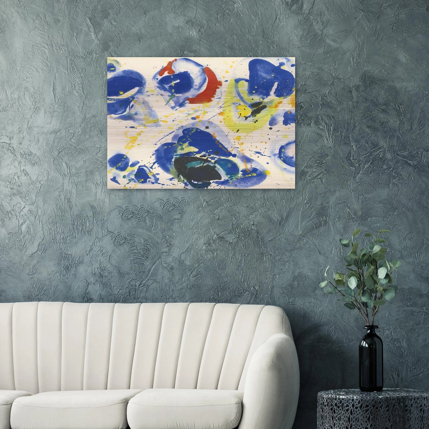 Blue With Red, Yellow and Orange - Sam Francis Brushed Aluminum Print - 70x100 cm / 28x40 inches | Sam Francis Aluminum Print | Sam Francis Prints