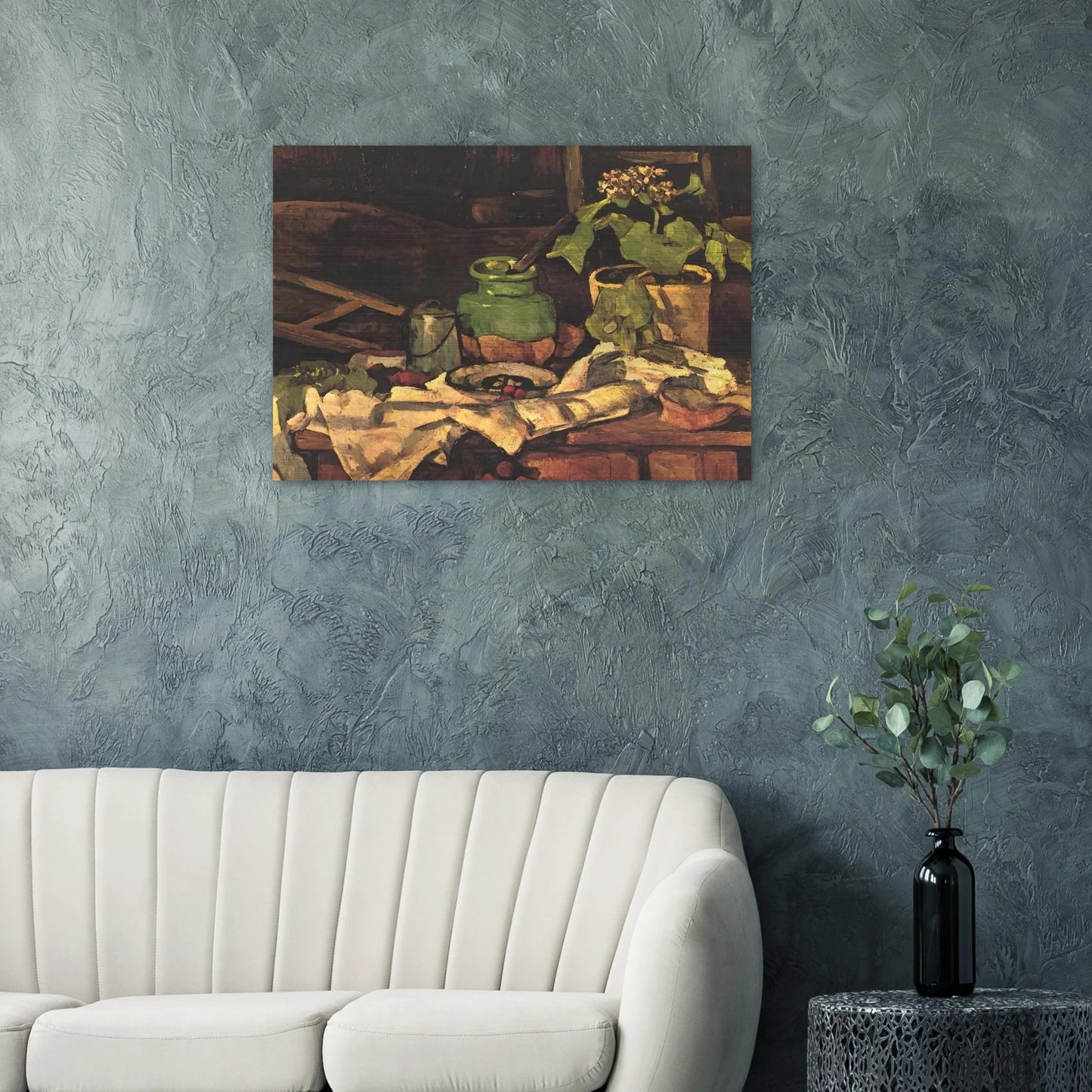 Flower pot at a table - Paul Cézanne Brushed Aluminum Print - 70x100 cm / 28x40 inches | Paul Cézanne Aluminum Print | Paul Cézanne Prints
