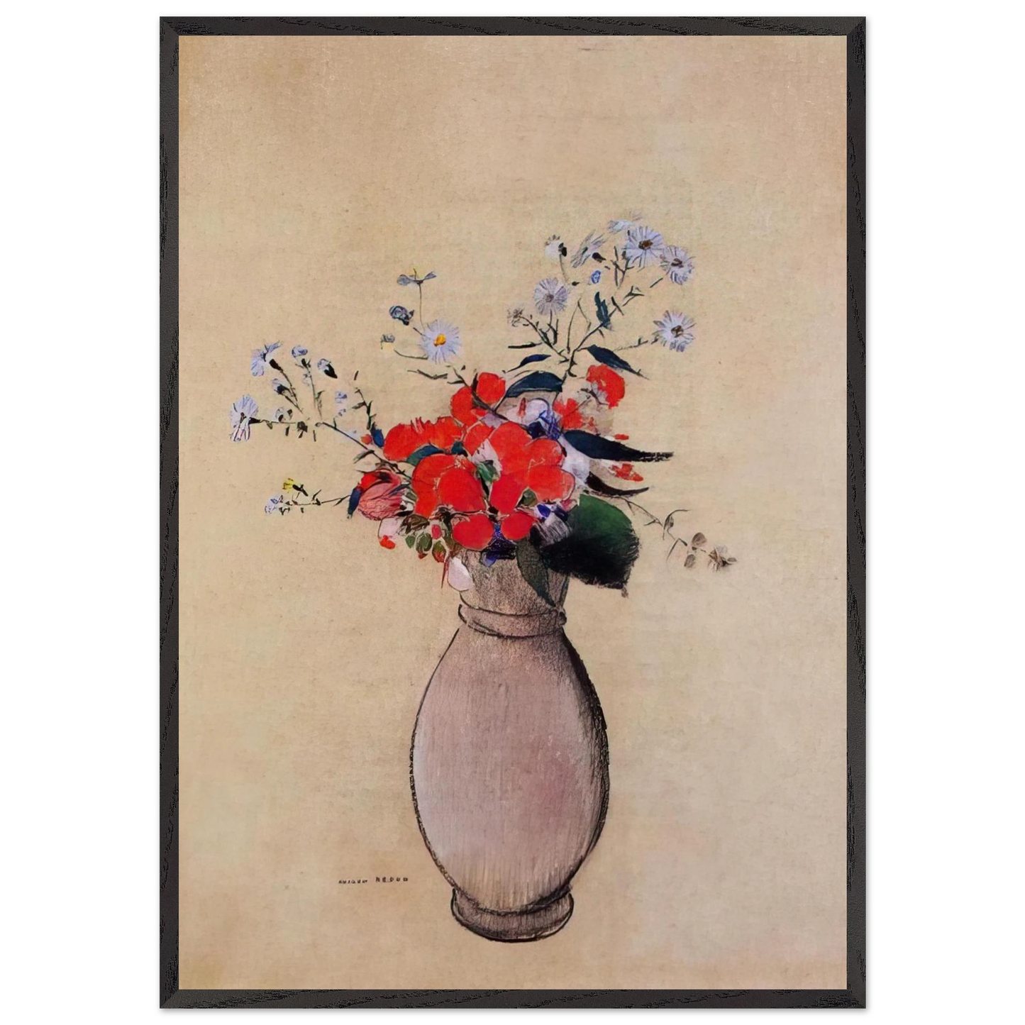 BOUQUET OF FLOWERS 2 - Odilon Redon 70x100 cm / 28x40 inches Framed Art Print – Black Wooden Frame
