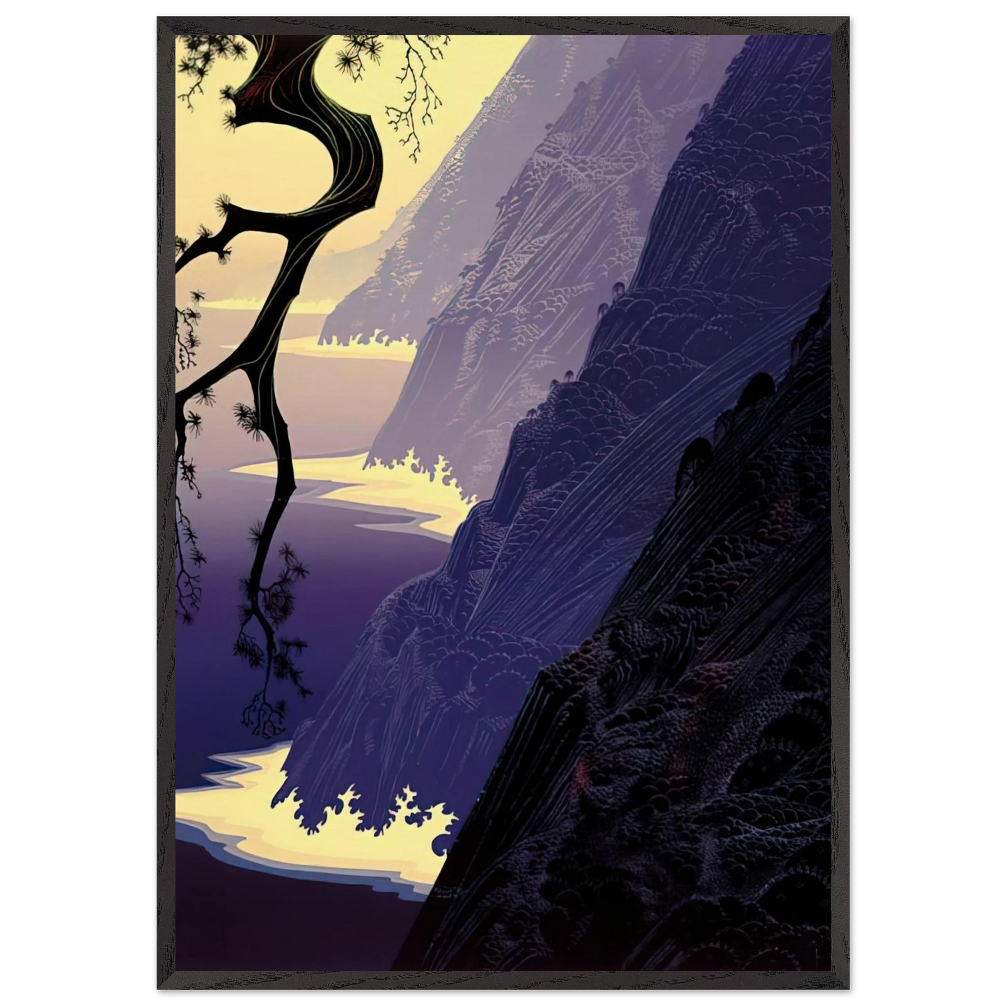 Purple Mist - Eyvind Earle 70x100 cm / 28x40 inches Framed Art Print – Black Wooden Frame