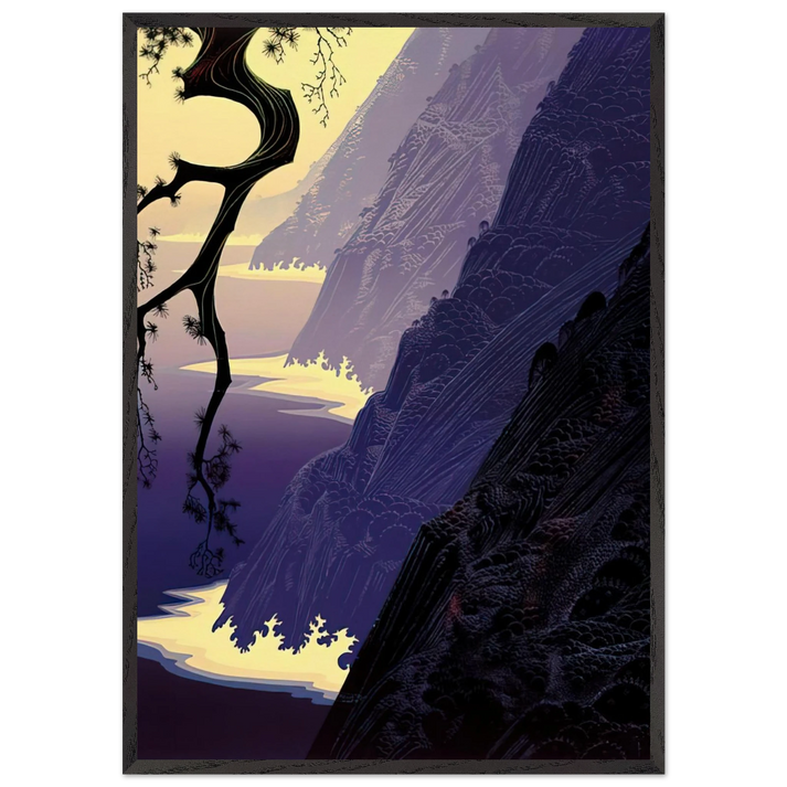 Purple Mist - Eyvind Earle 70x100 cm / 28x40 inches Framed Art Print – Black Wooden Frame