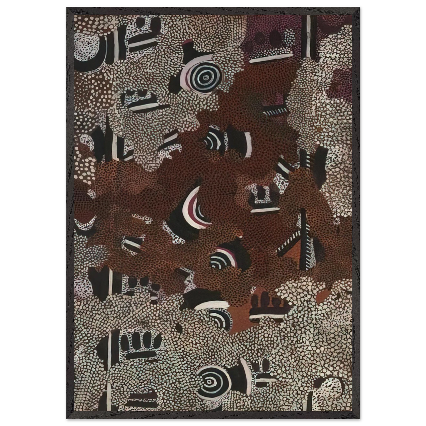 Bush Fire II - 1972 - Clifford Possum Tjapaltjarri 70x100 cm / 28x40 inches Framed Art Print – Black Wooden Frame