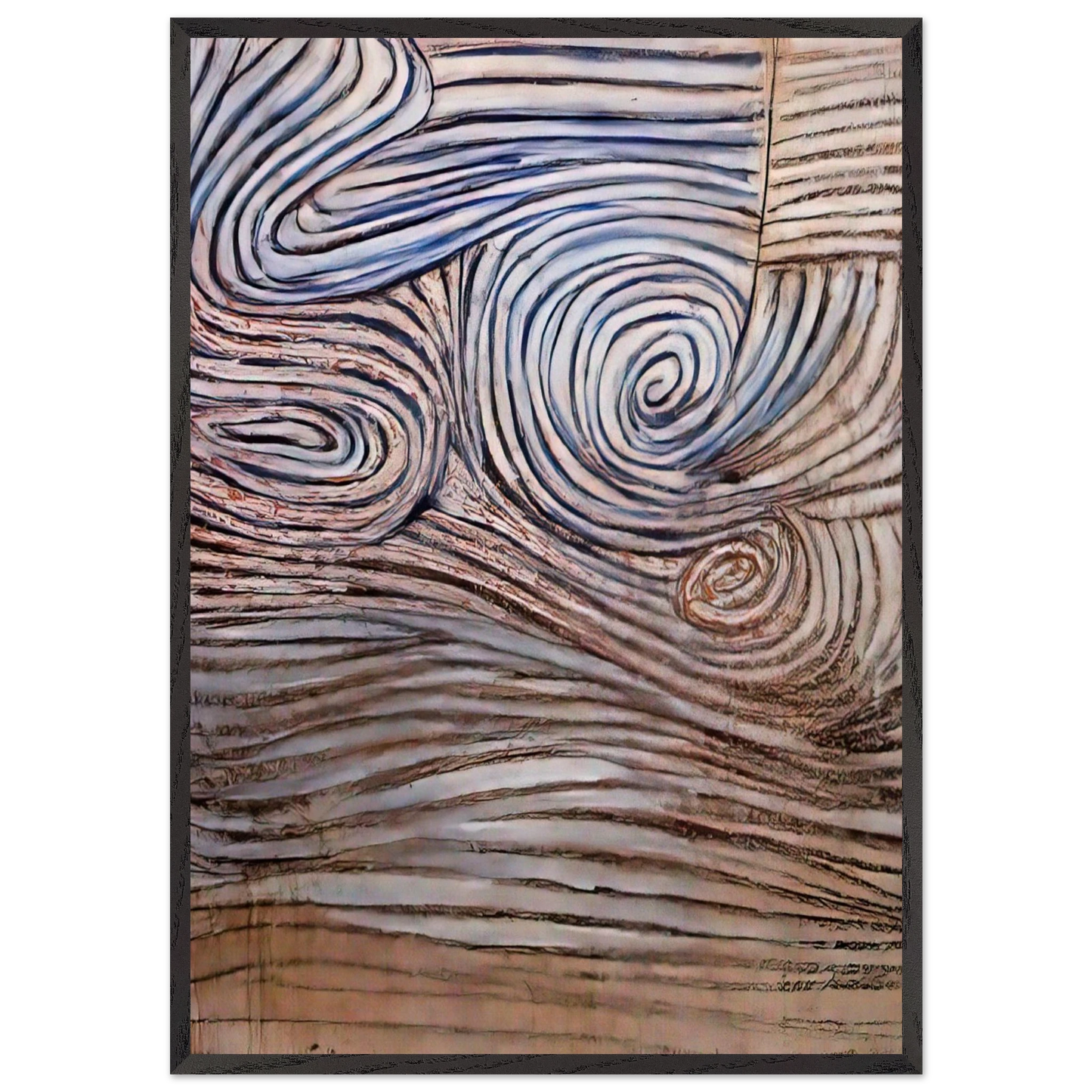 SPIRAL MOTIF IN WHITE BLACK AND INDIGO 1951 - Victor Pasmore 70x100 cm / 28x40 inches Framed Art Print – Black Wooden Frame