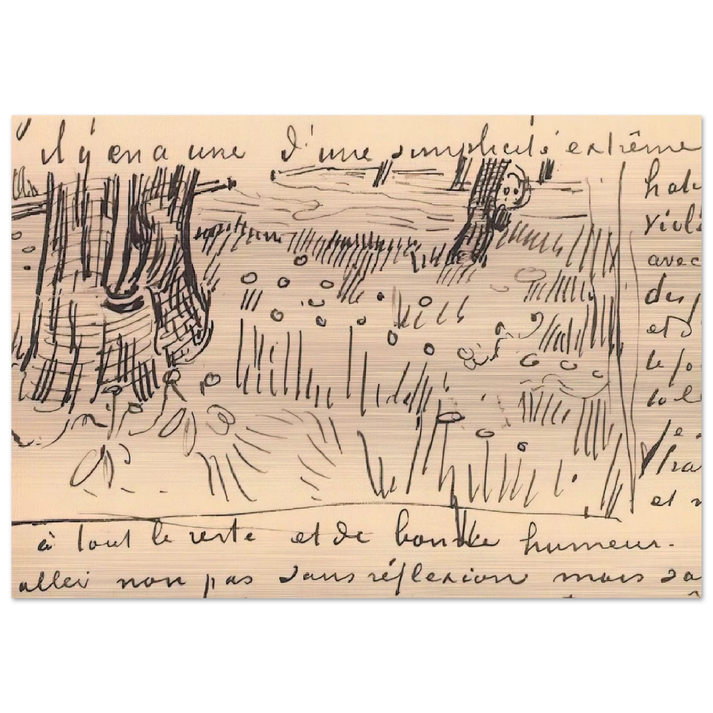 Field of Grass with Dandelions and Tree Trunks - Vincent van Gogh Brushed Aluminum Print - 70x100 cm / 28x40 inches | Vincent van Gogh Aluminum Print | Vincent van Gogh Prints