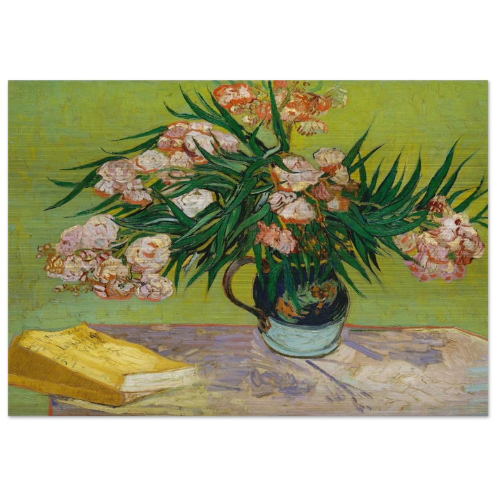 Oleanders and Books - Vincent van Gogh Brushed Aluminum Print - 70x100 cm / 28x40 inches | Vincent van Gogh Aluminum Print | Vincent van Gogh Prints
